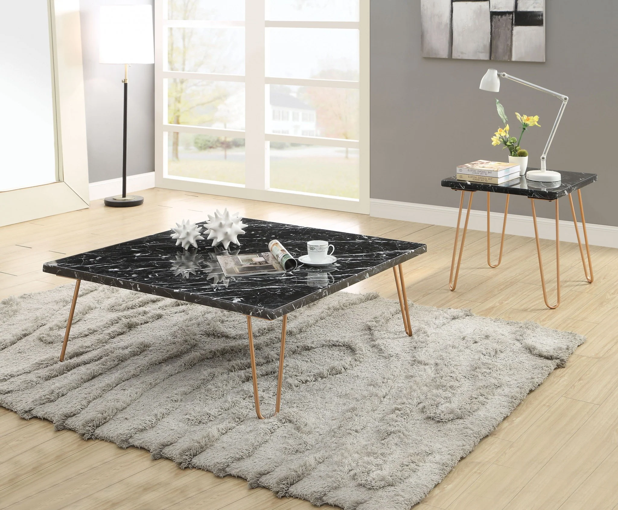 Black Marble and Gold Geometric End Table By Homeroots - Image 5