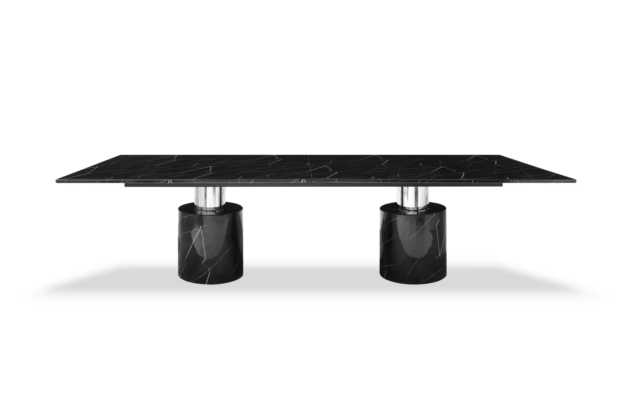 Black Marble Double Pedestal Base Dining Table By Homeroots - Image 2