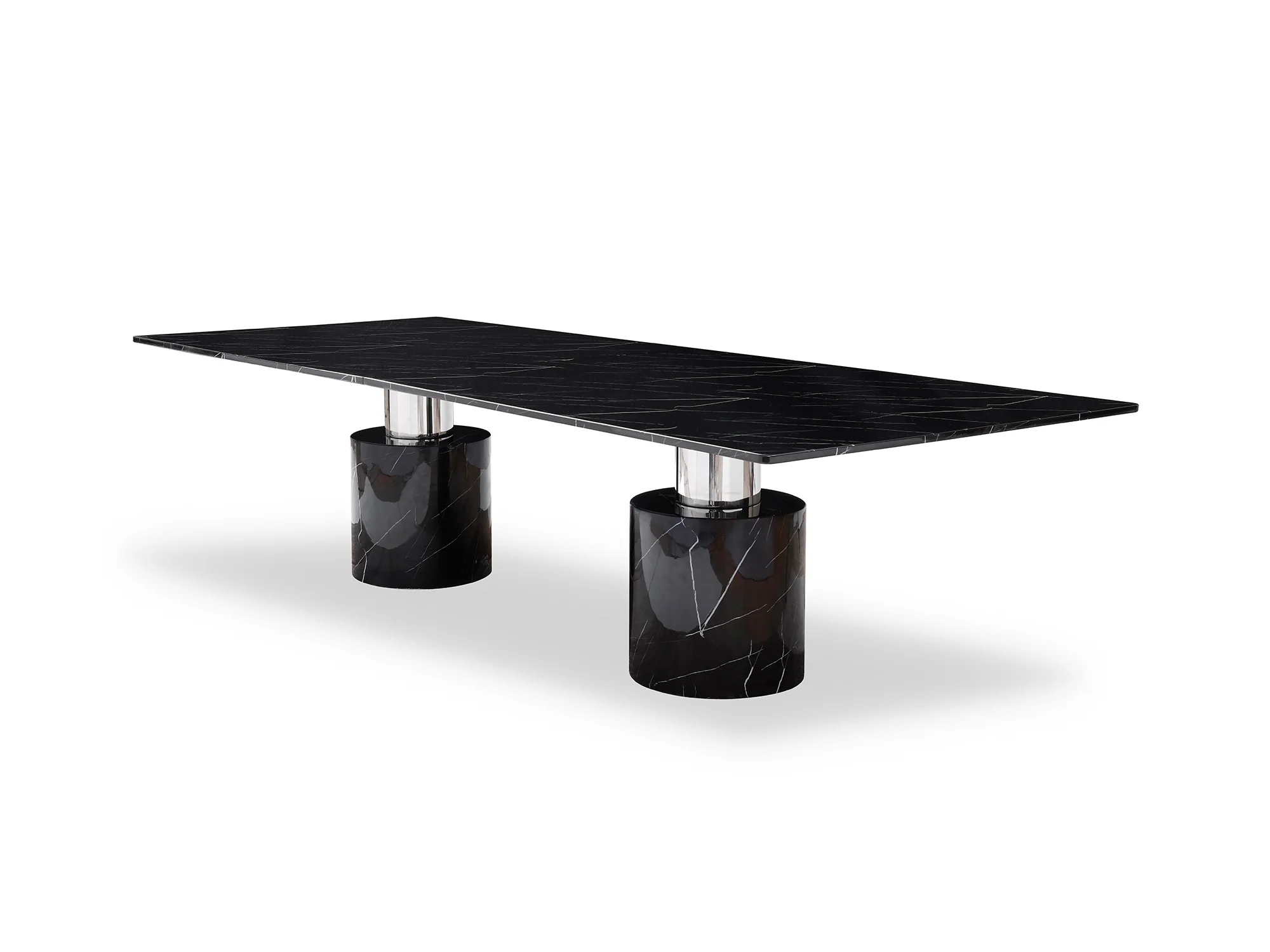 Black Marble Double Pedestal Base Dining Table By Homeroots - Image 3