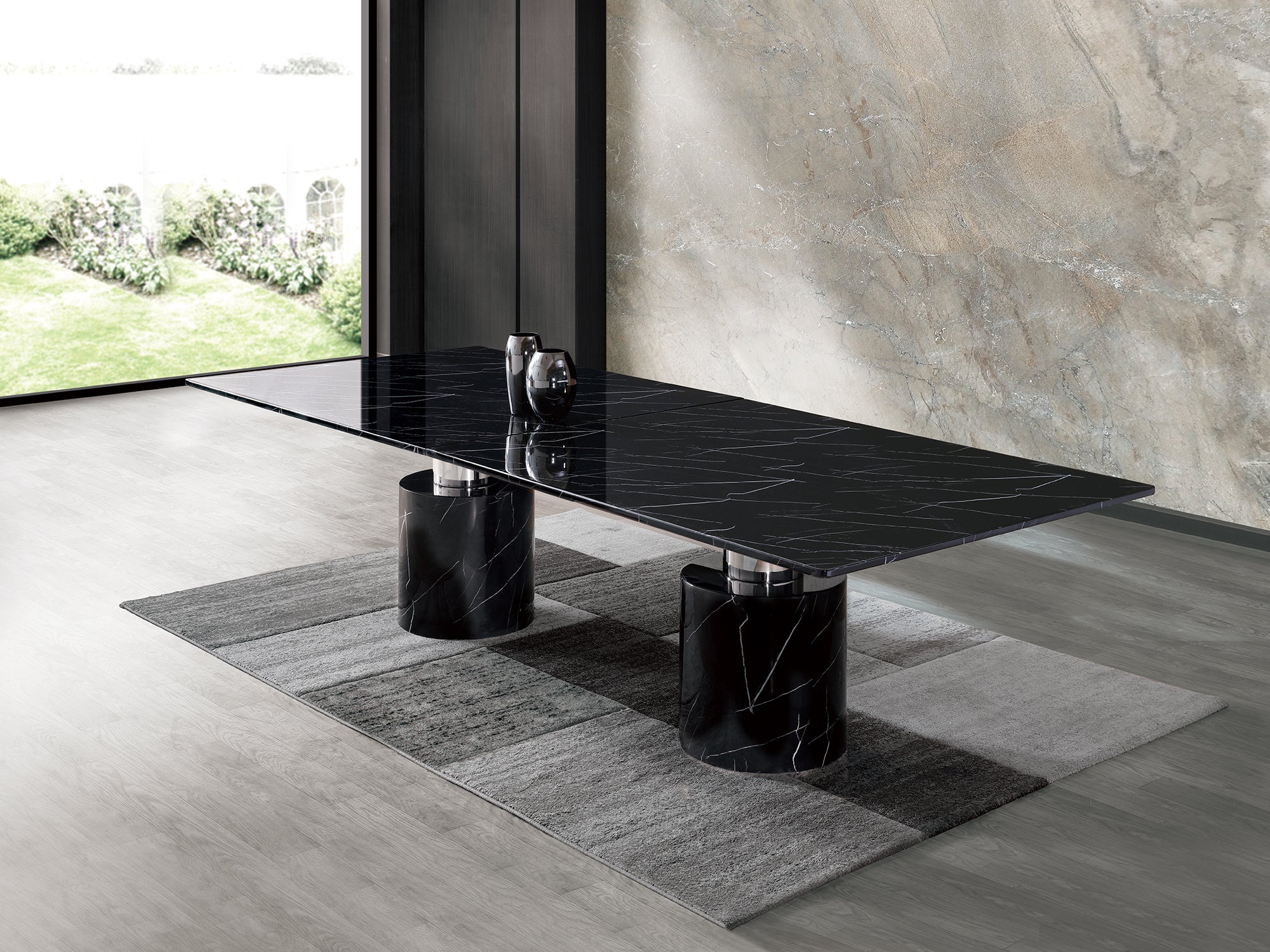Black Marble Double Pedestal Base Dining Table By Homeroots - Image 4