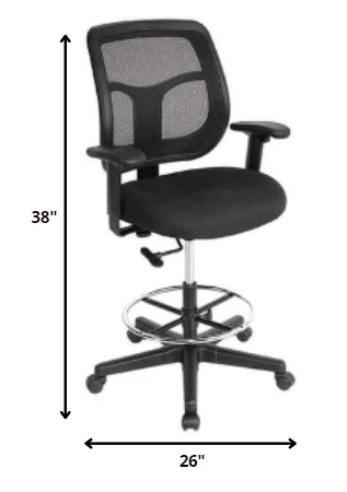 Black Mesh Fabric Drafting Stool By Homeroots - Image 2