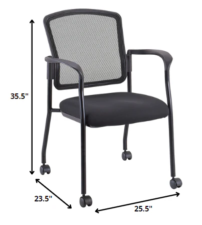 Black Mesh Fabric Rolling Guest Arm Chair By Homeroots - Image 2