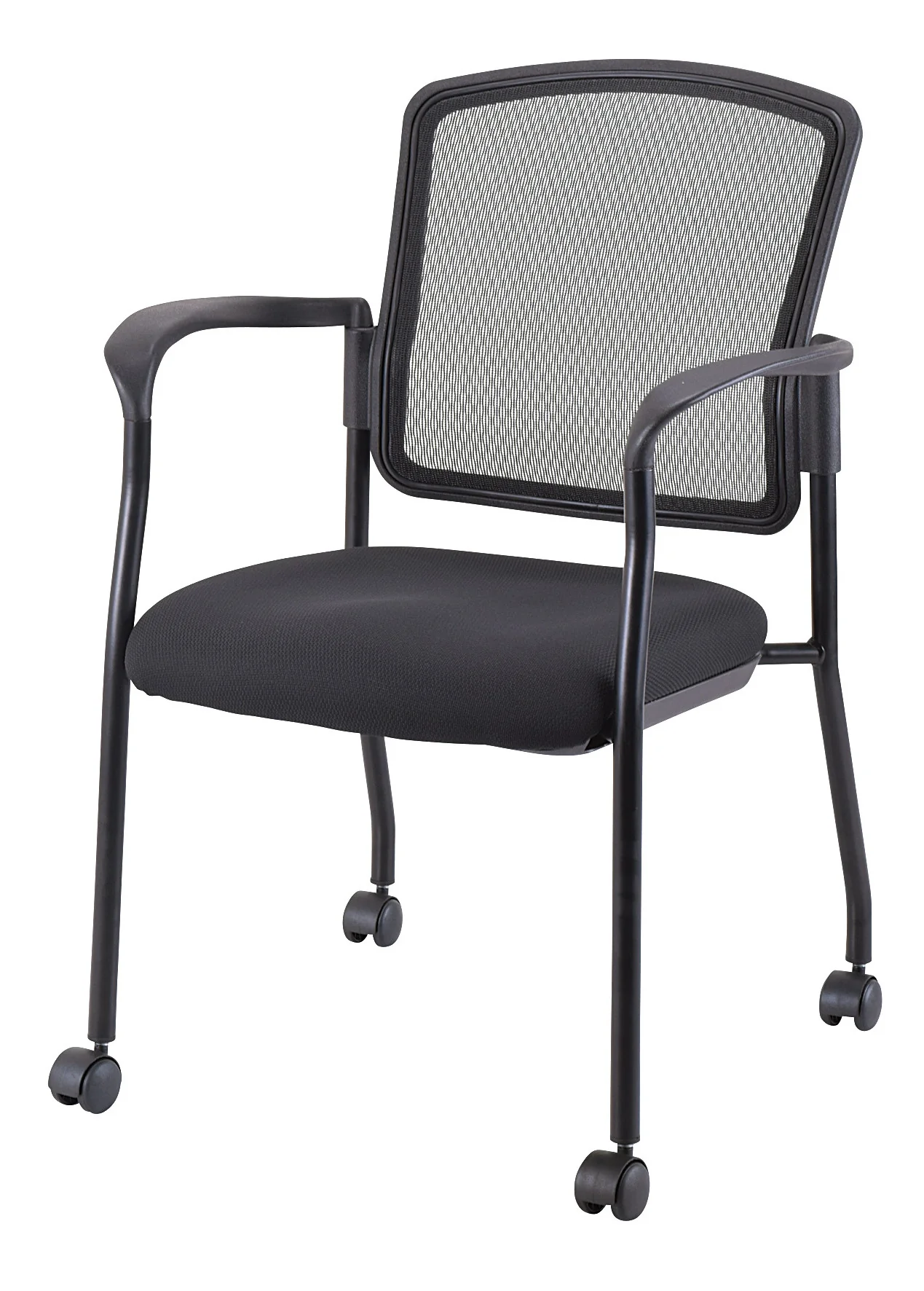Black Mesh Fabric Rolling Guest Arm Chair By Homeroots - Image 3