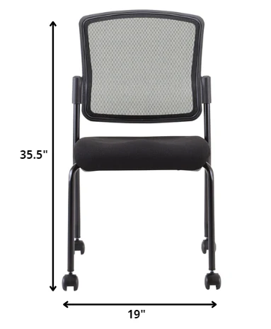 Black Mesh Fabric Rolling Guest Chair By Homeroots - Image 2