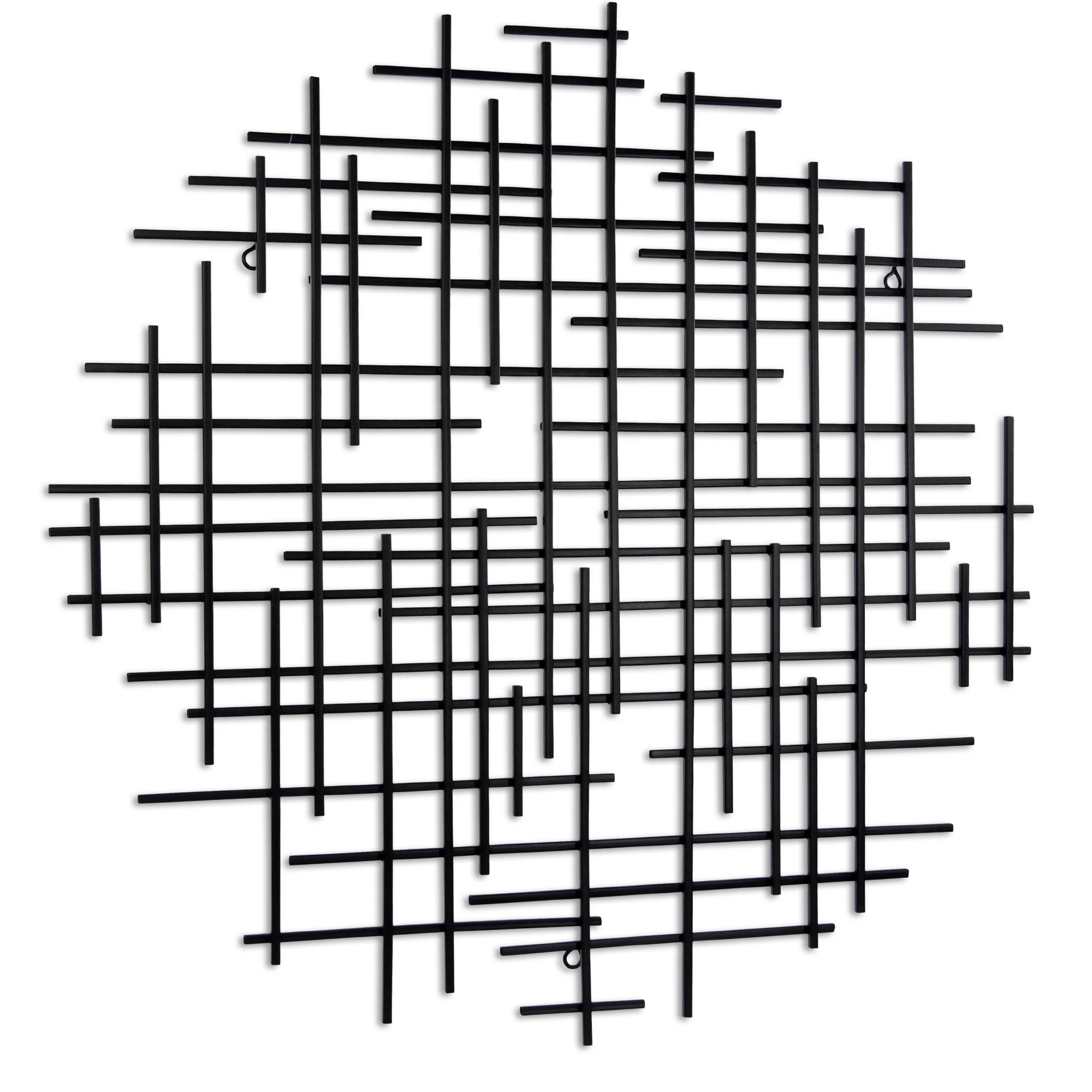 Black Metal Abstract Lines Round Hanging Dimensional Sculpture By Homeroots - Image 2