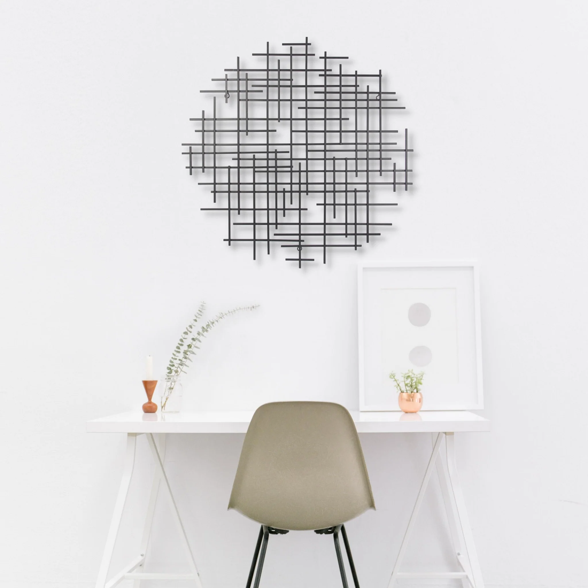 Black Metal Abstract Lines Round Hanging Dimensional Sculpture By Homeroots - Image 3