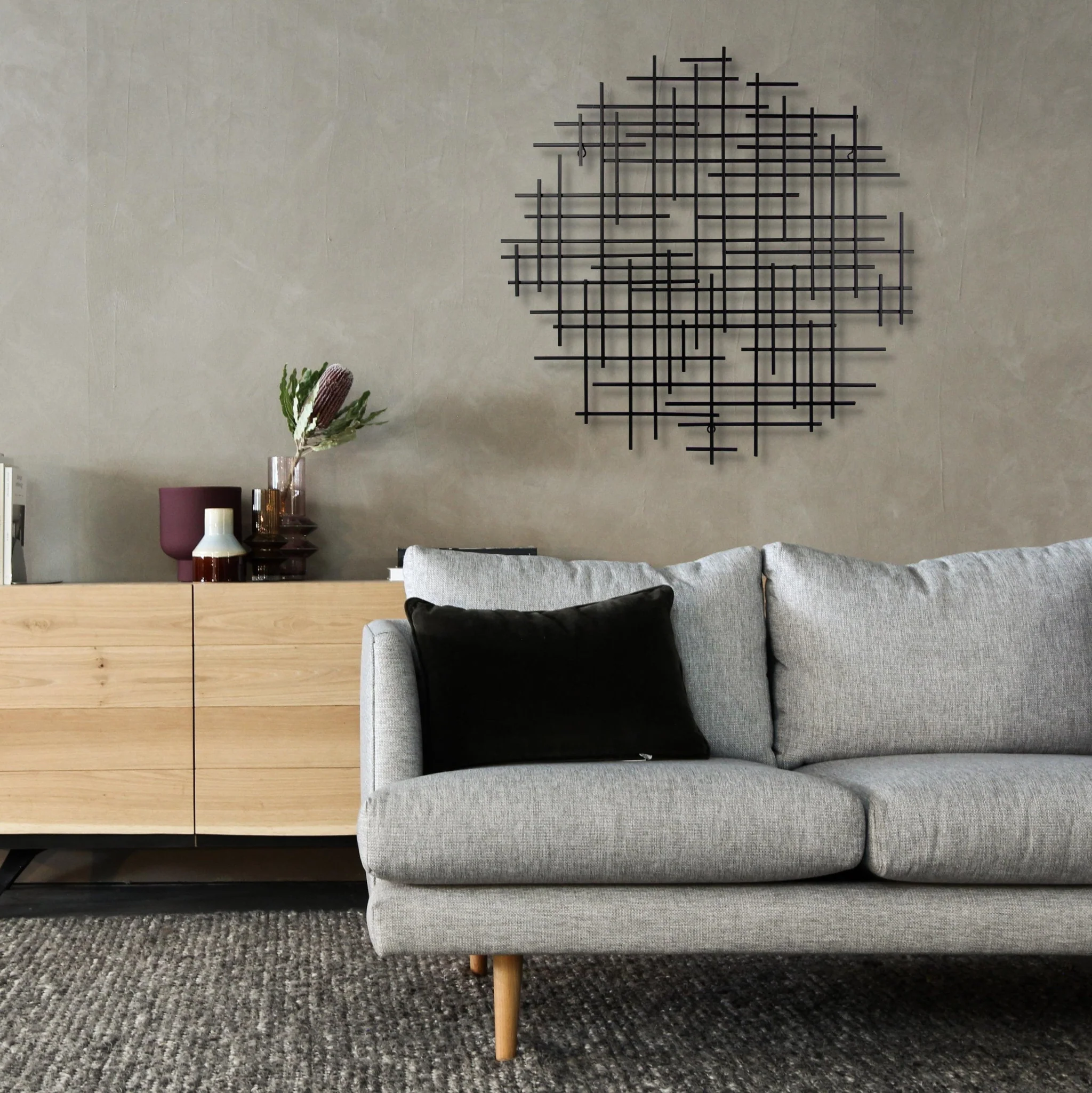 Black Metal Abstract Lines Round Hanging Dimensional Sculpture By Homeroots - Image 4