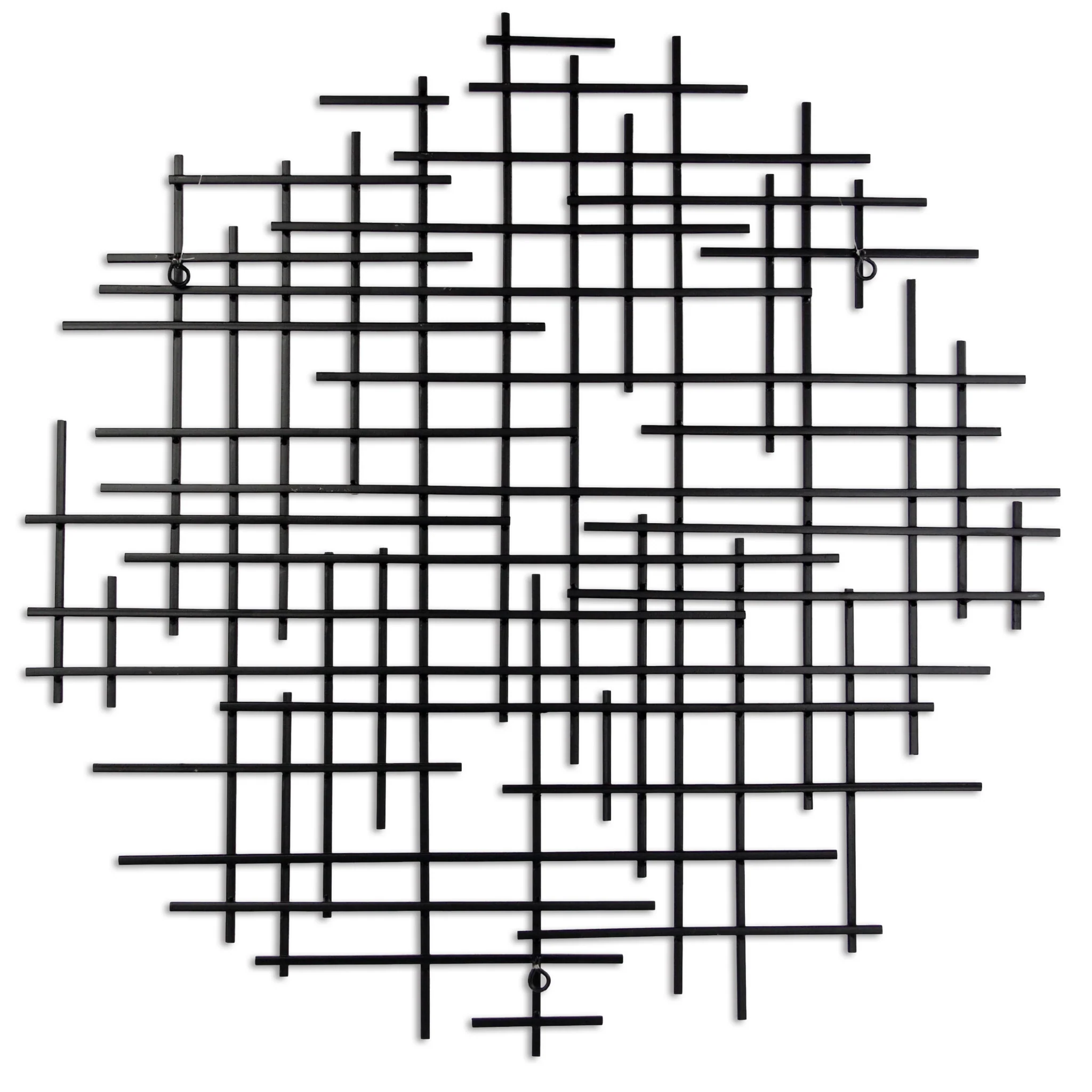 Black Metal Abstract Lines Round Hanging Dimensional Sculpture By Homeroots - Image 5