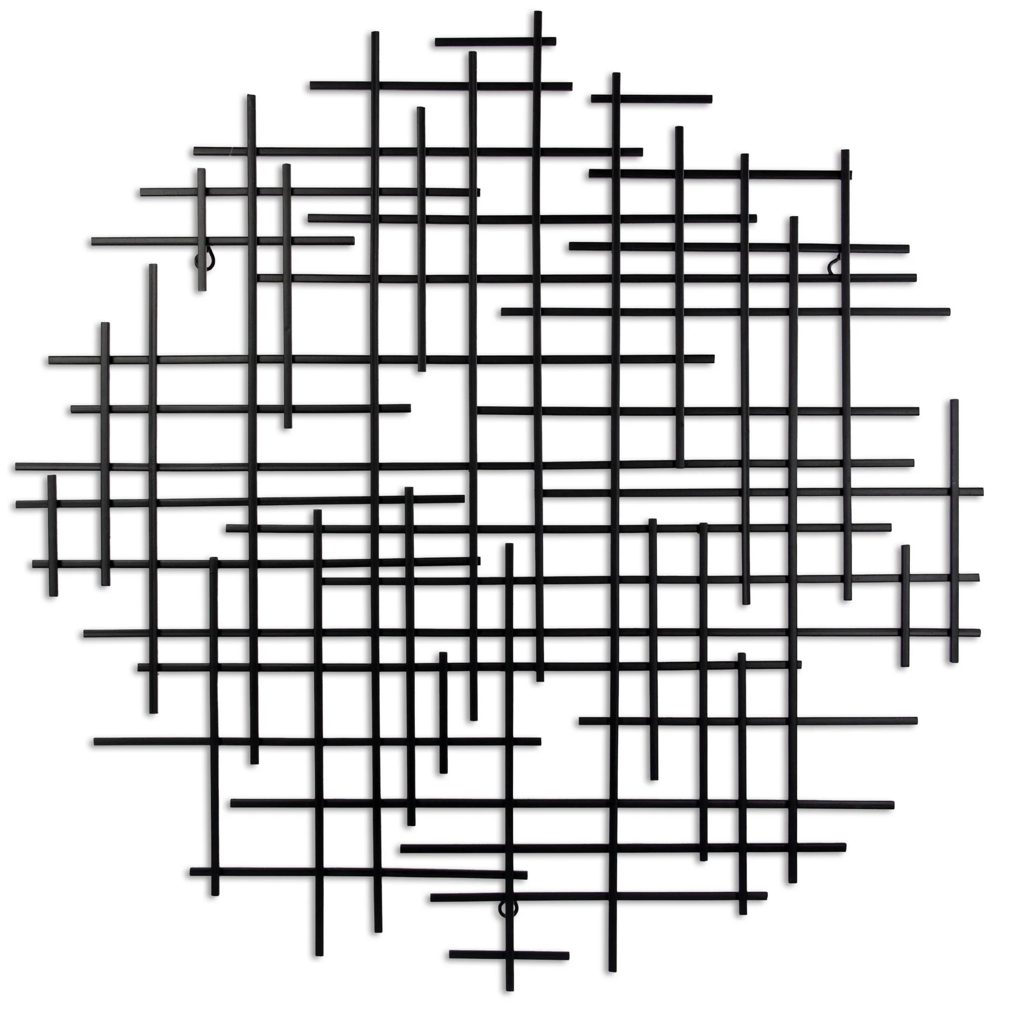 Black Metal Abstract Lines Round Hanging Dimensional Sculpture By Homeroots - Image 6