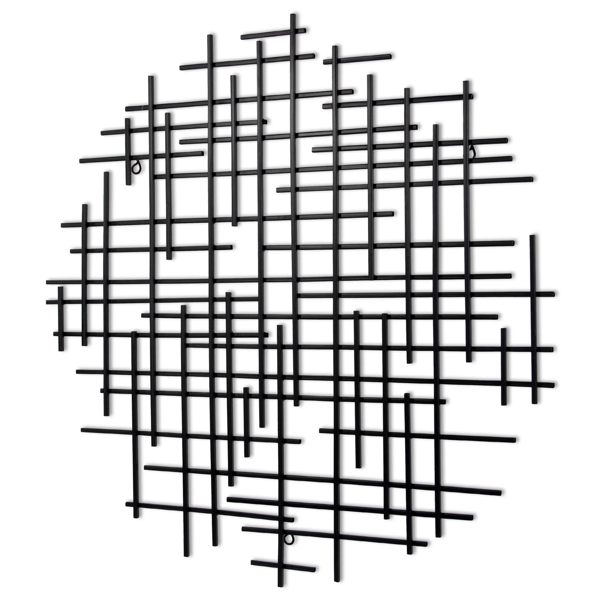 Black Metal Abstract Lines Round Hanging Dimensional Sculpture By Homeroots - Image 7