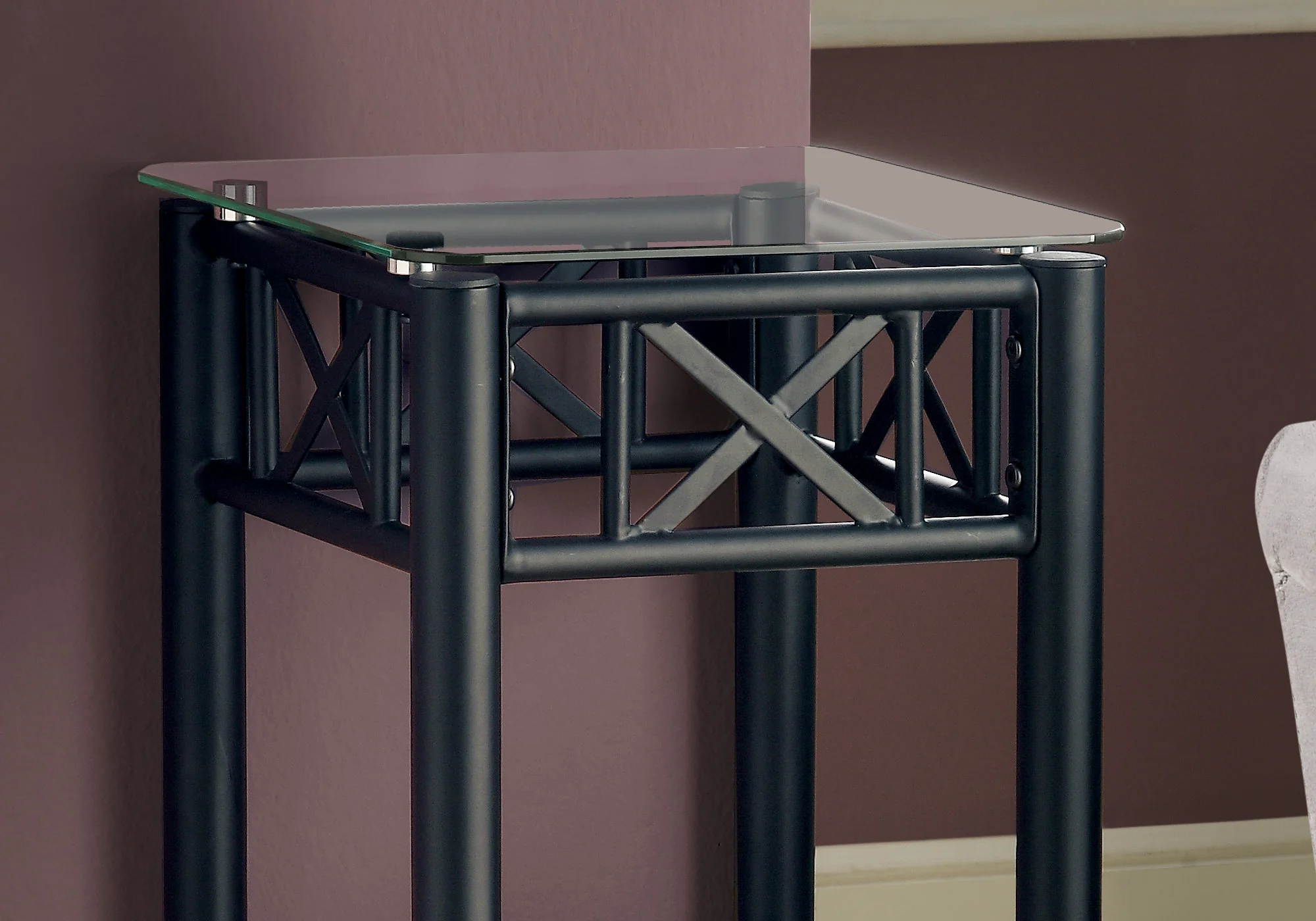 Black Metal Accent Table With Clear Tempered Glass By Homeroots - Image 2