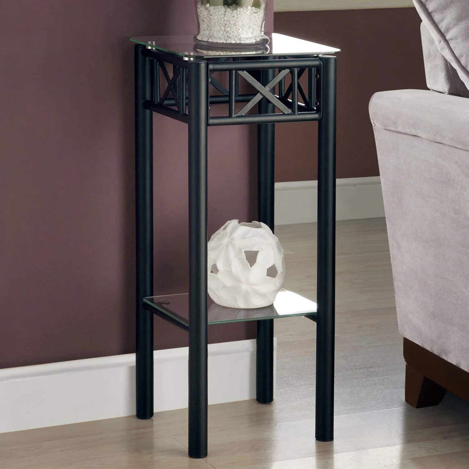 Black Metal Accent Table With Clear Tempered Glass By Homeroots - Image 6