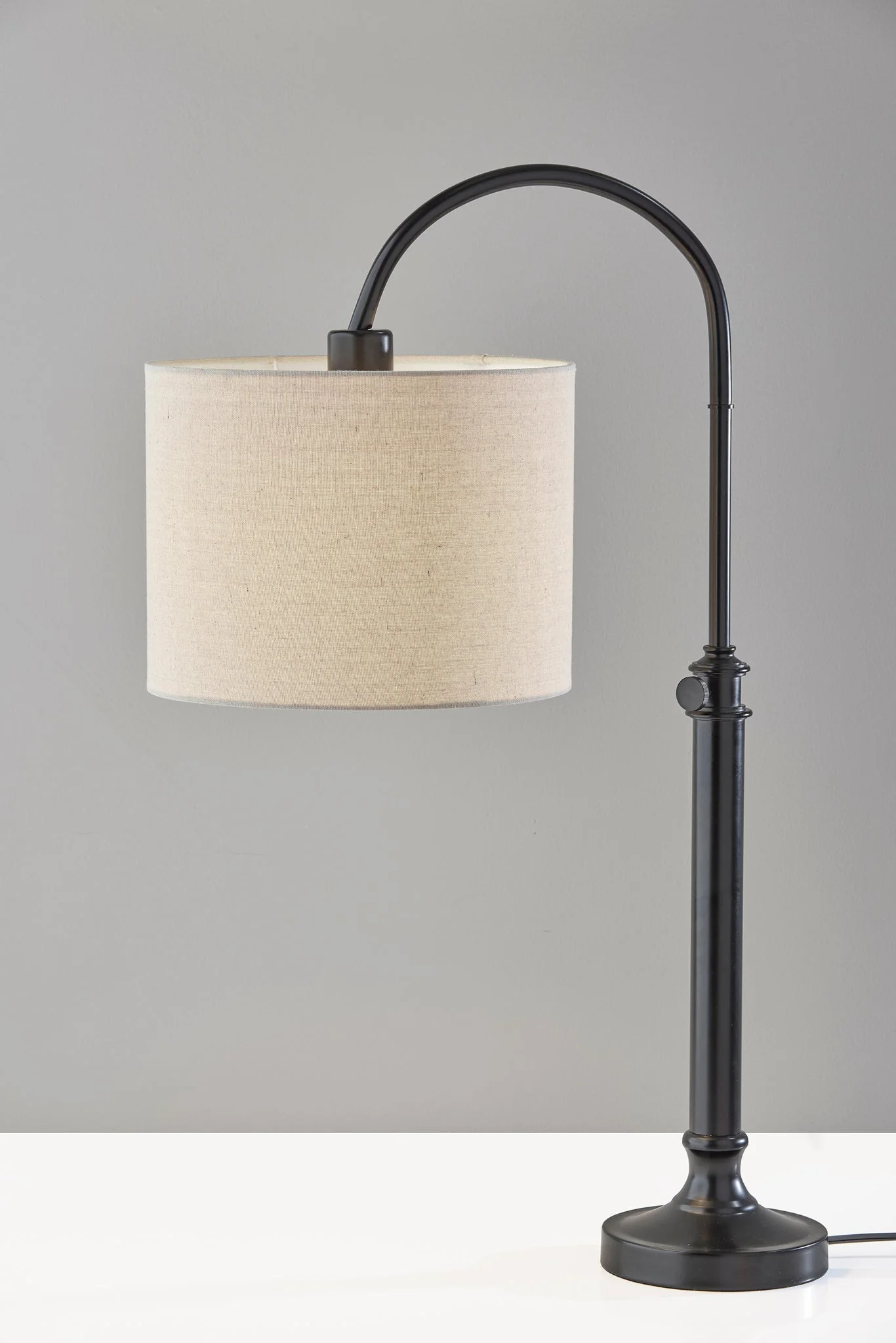 Black Metal Adjustable Arched Lamp With Beige Drum Shade By Homeroots - Image 5