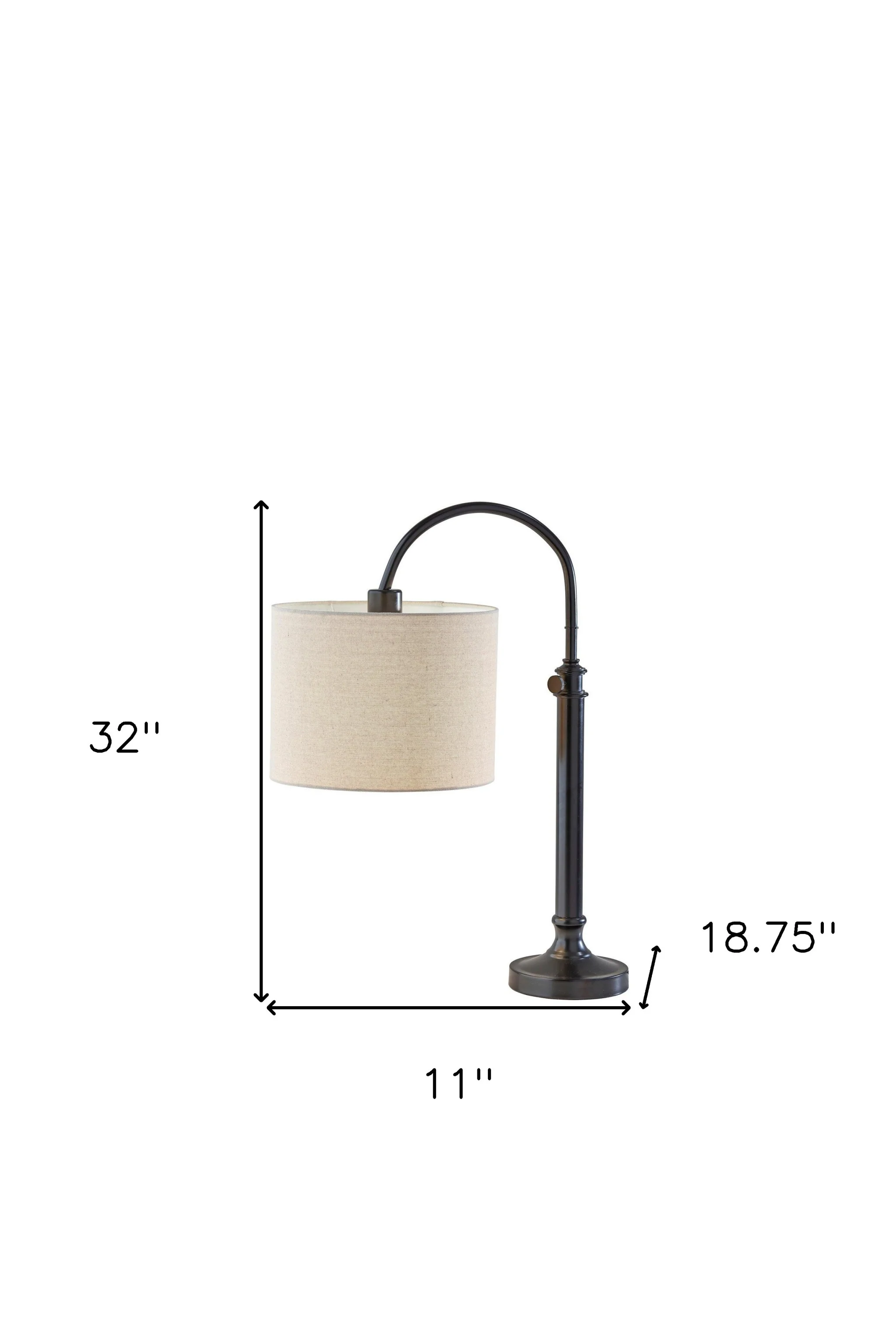 Black Metal Adjustable Arched Lamp With Beige Drum Shade By Homeroots - Image 7
