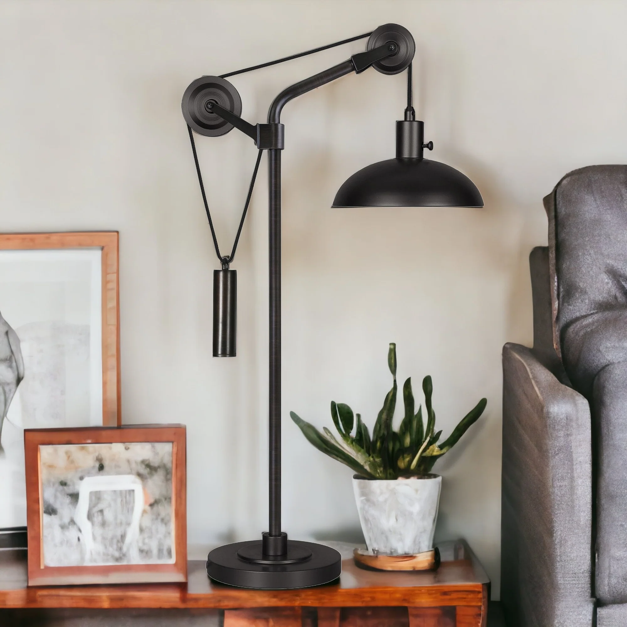 Black Metal Adjustable Desk Table Lamp With Black Dome Shade By Homeroots - Image 3