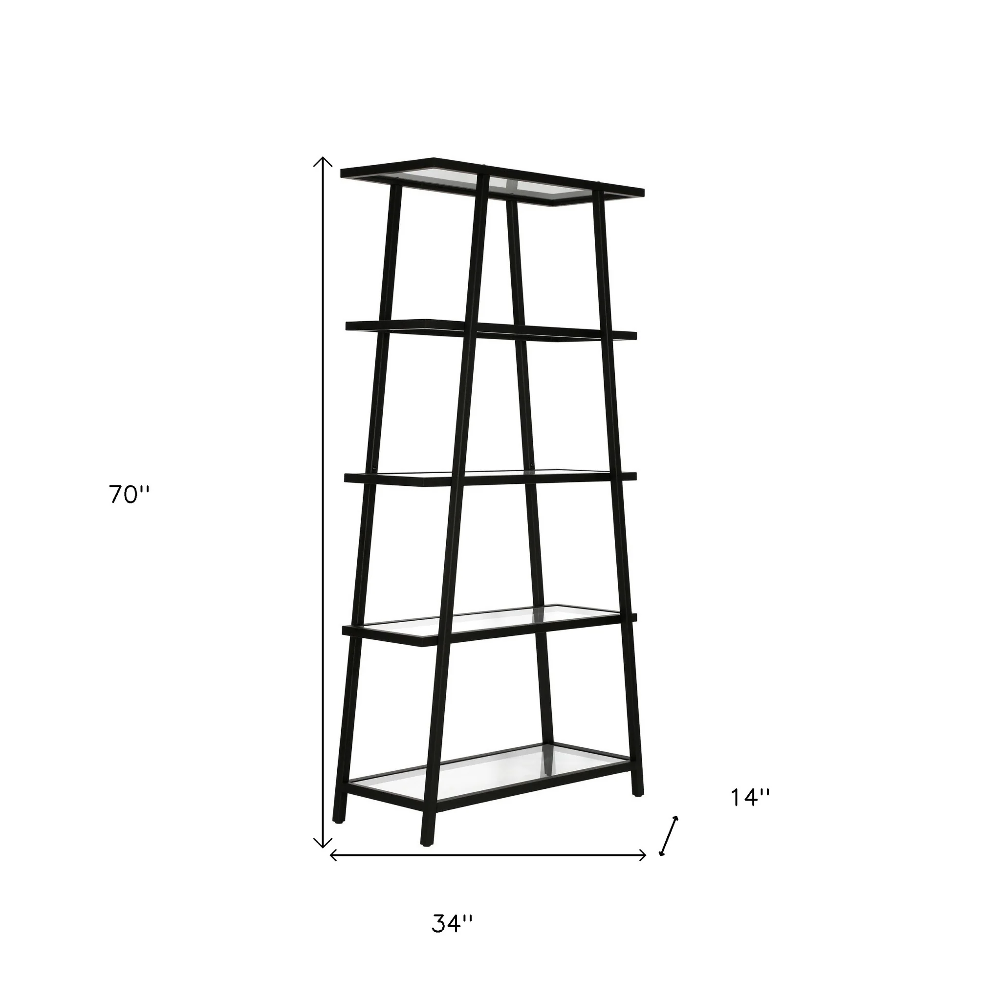 Black Metal and Glass Five Tier Etagere Bookcase By Homeroots - Image 3