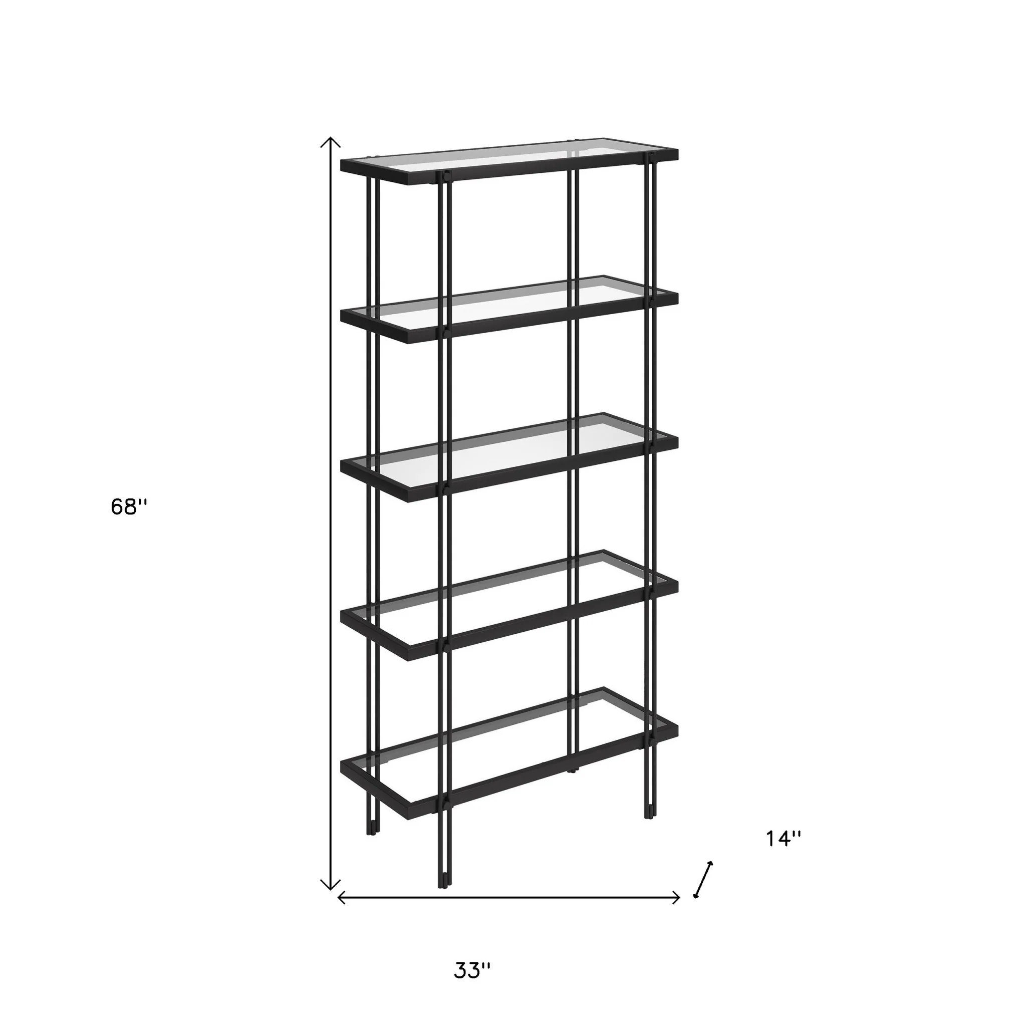Black Metal And Glass Five Tier Standard Bookcase By Homeroots - Image 3