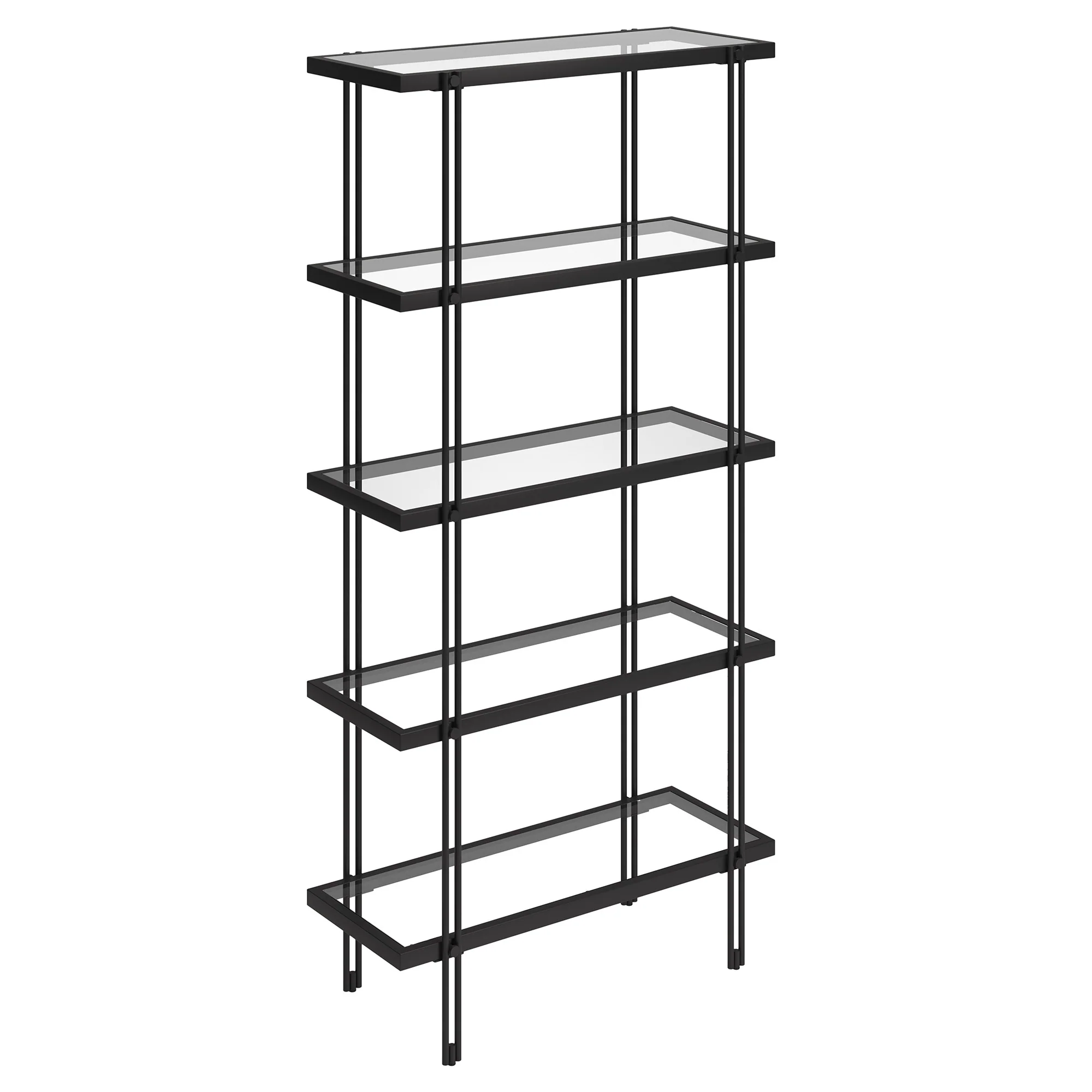 Black Metal And Glass Five Tier Standard Bookcase By Homeroots - Image 5