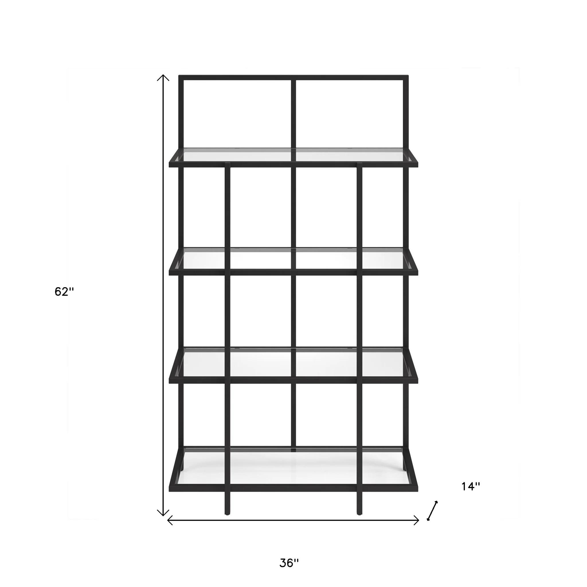 Black Metal And Glass Four Tier Etagere Bookcase By Homeroots - Image 2