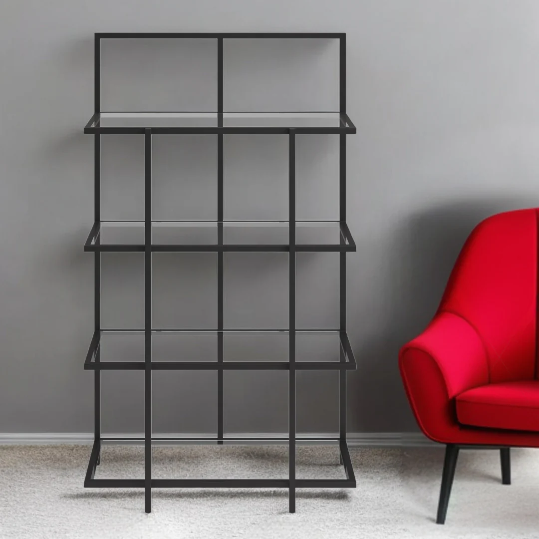 Black Metal And Glass Four Tier Etagere Bookcase By Homeroots - Image 7
