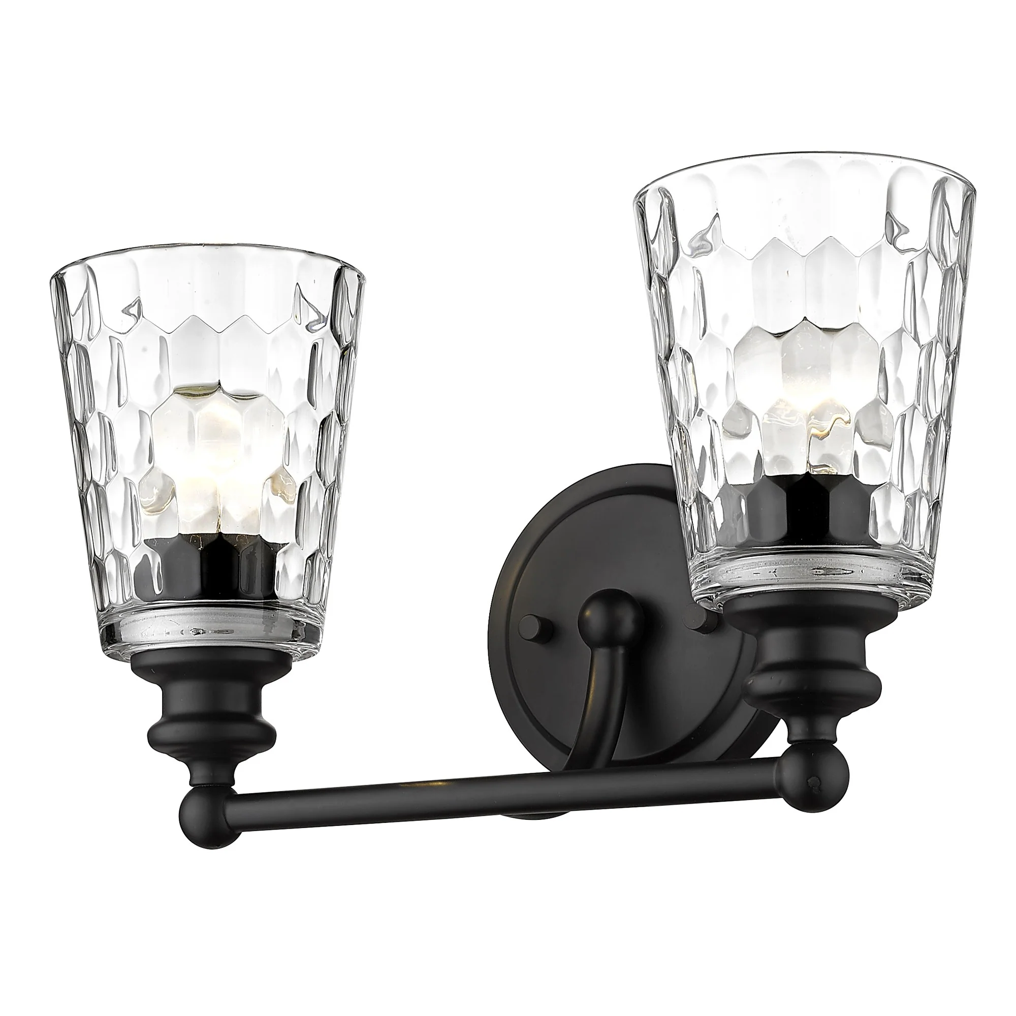 Black Metal and Pebbled Glass Two Light Wall Light By Homeroots - Image 2