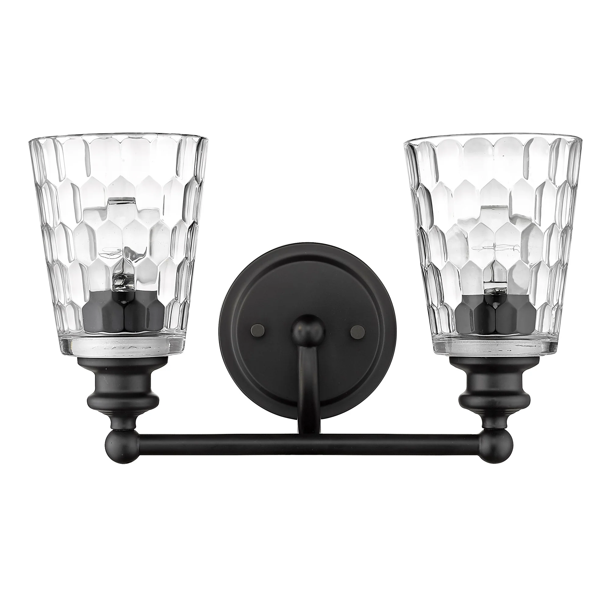 Black Metal and Pebbled Glass Two Light Wall Light By Homeroots - Image 3