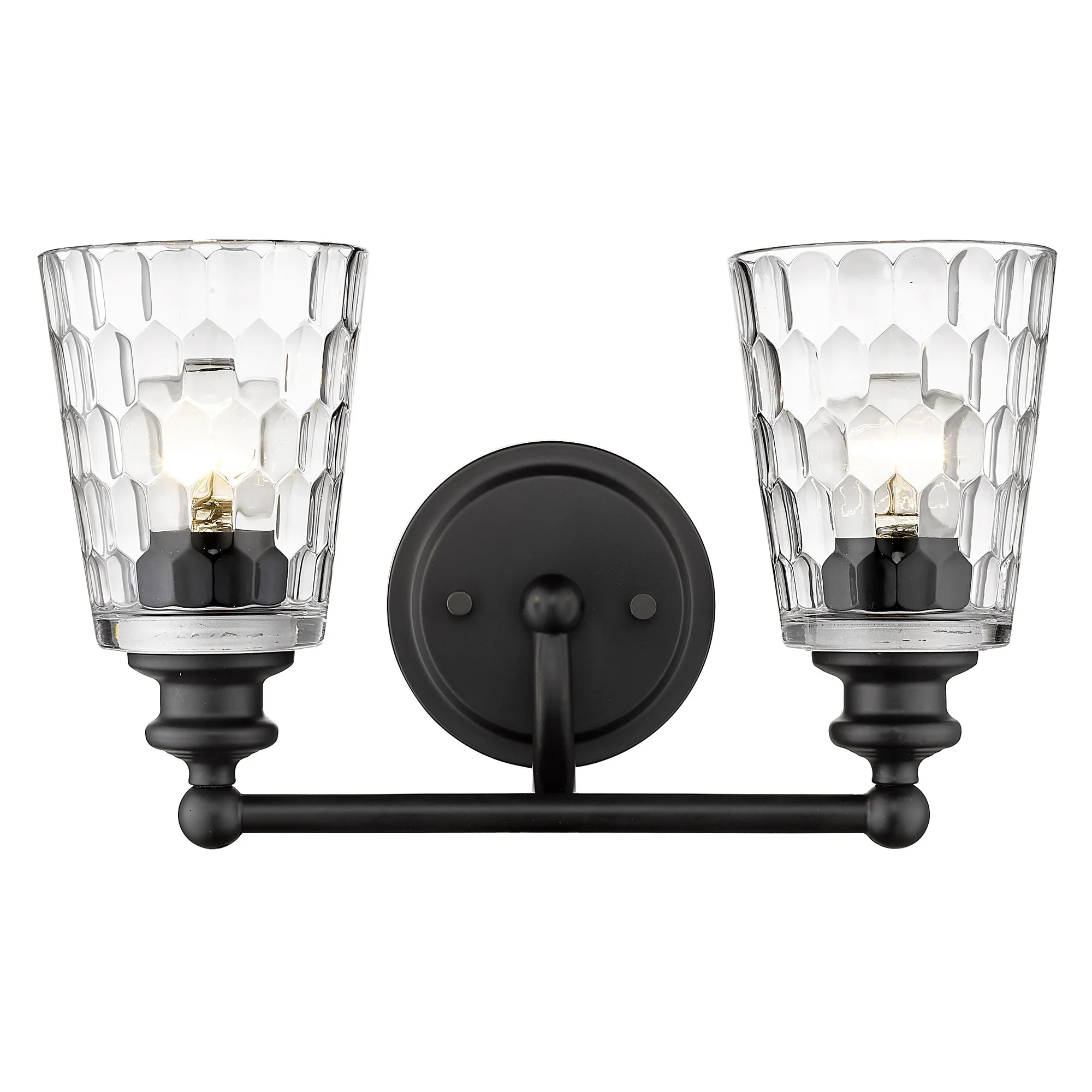 Black Metal and Pebbled Glass Two Light Wall Light By Homeroots - Image 4