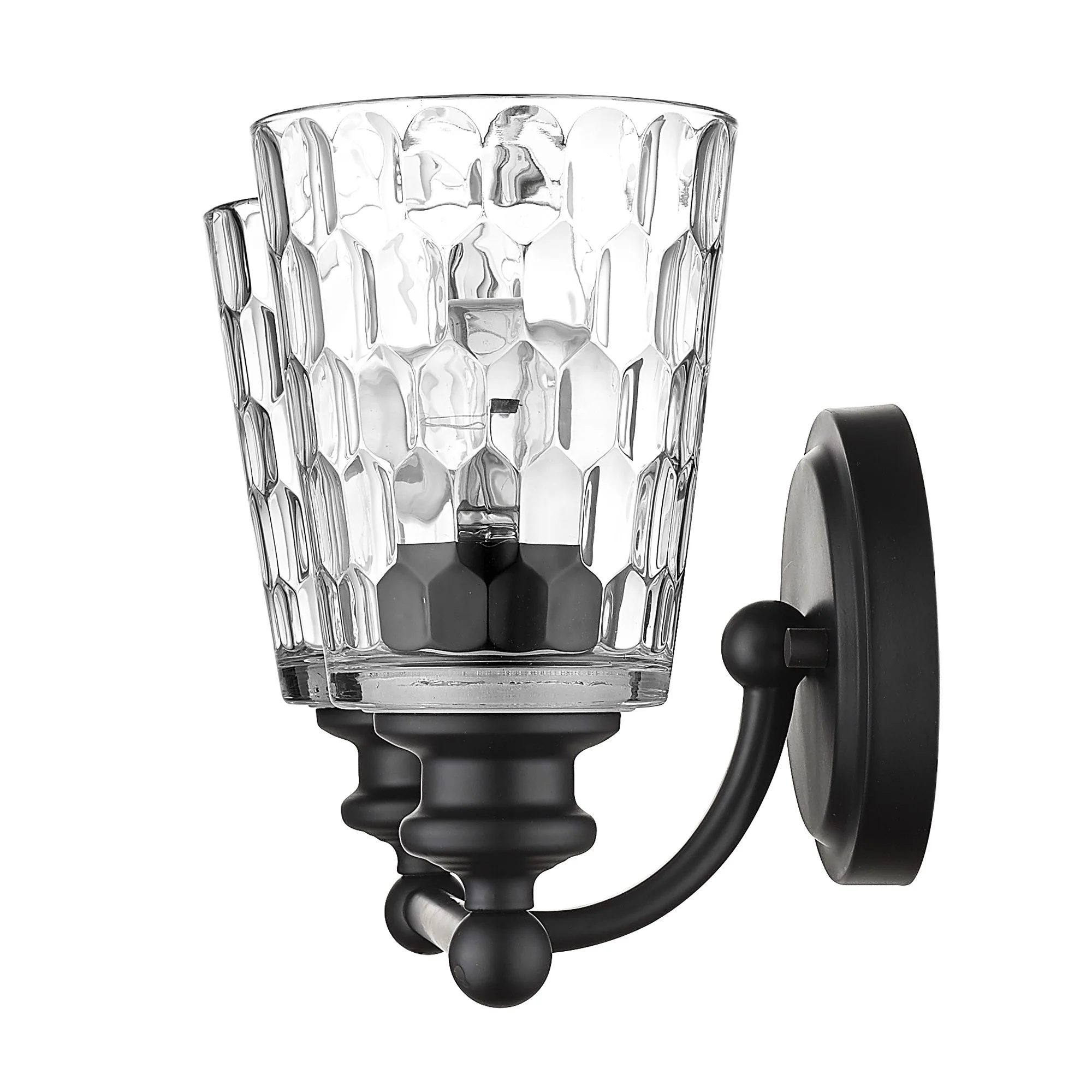 Black Metal and Pebbled Glass Two Light Wall Light By Homeroots - Image 5
