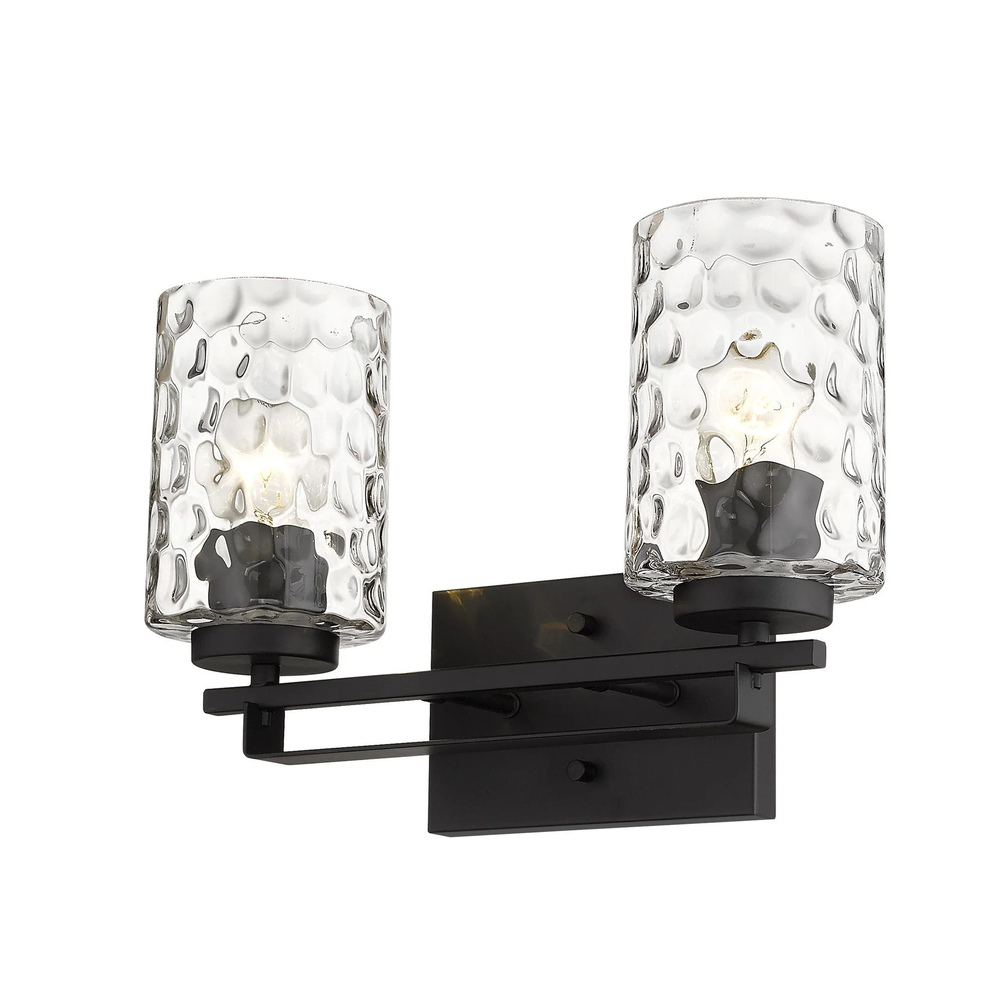 Black Metal and Pebbled Glass Two Light Wall Sconce By Homeroots - Image 2