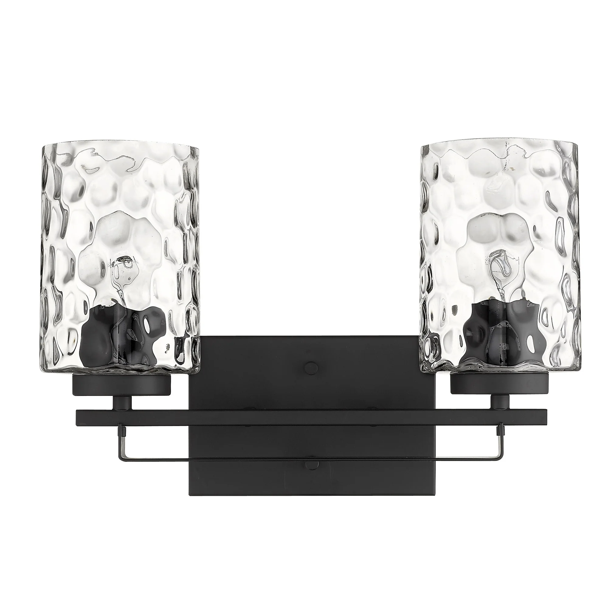 Black Metal and Pebbled Glass Two Light Wall Sconce By Homeroots - Image 3