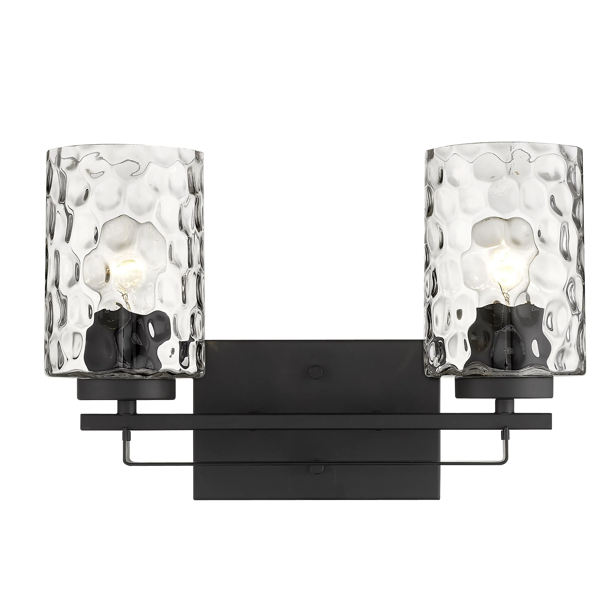 Black Metal and Pebbled Glass Two Light Wall Sconce By Homeroots - Image 4