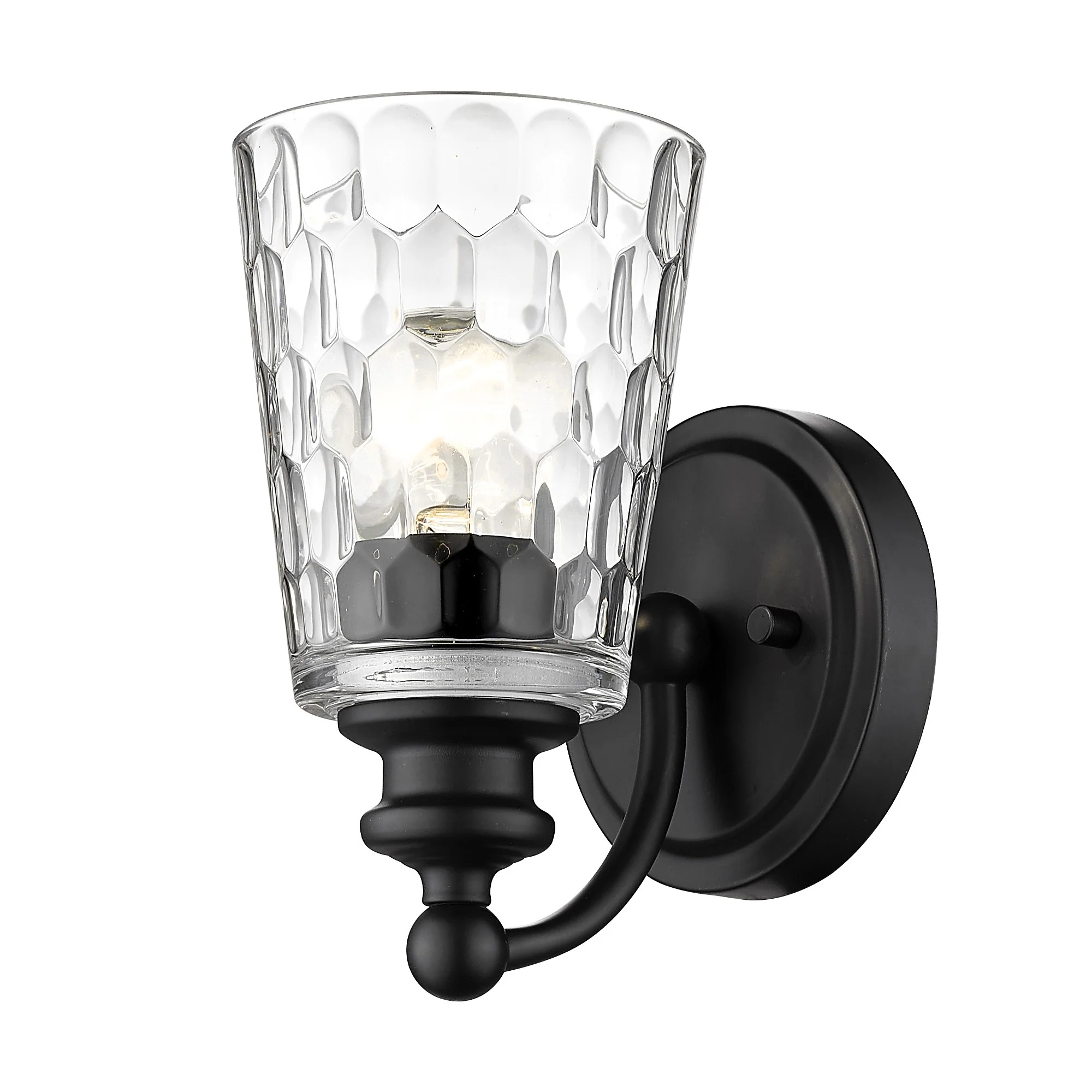 Black Metal and Pebbled Glass Wall Light By Homeroots - Image 2