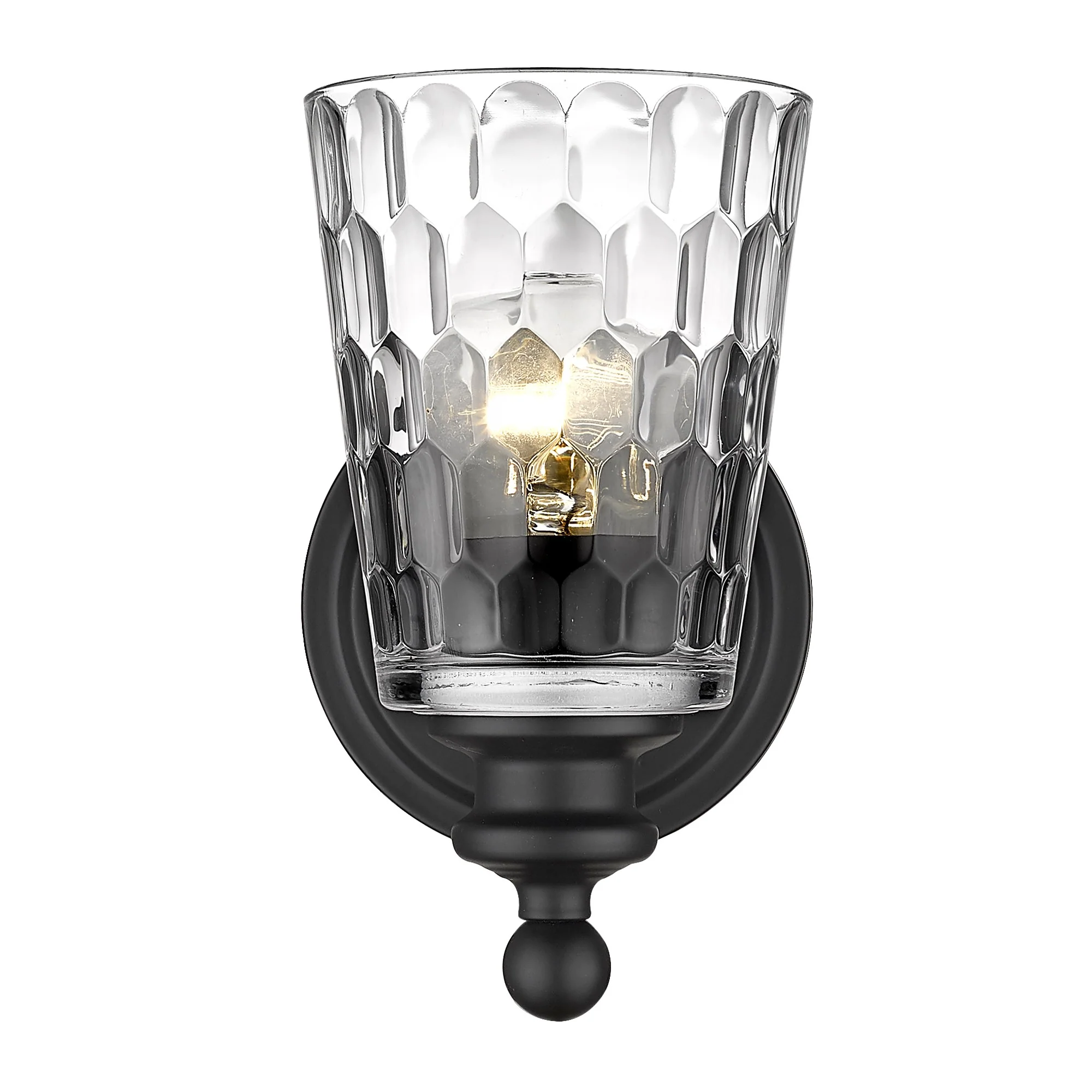 Black Metal and Pebbled Glass Wall Light By Homeroots - Image 4