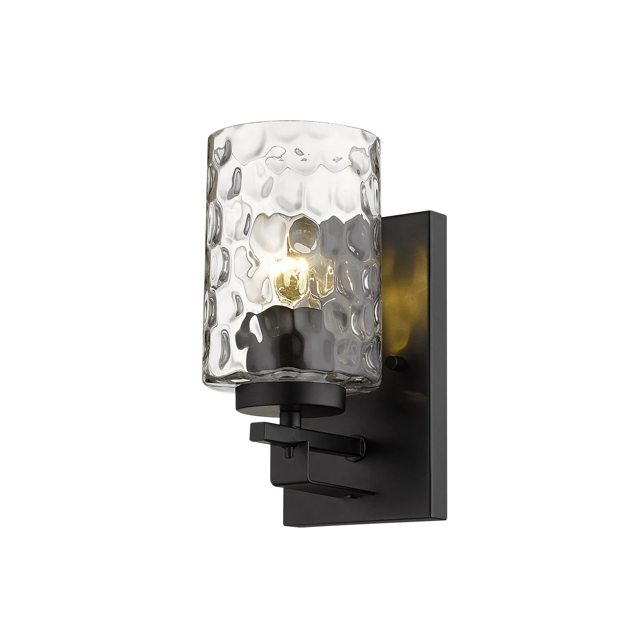 Black Metal and Pebbled Glass Wall Sconce By Homeroots - Image 2