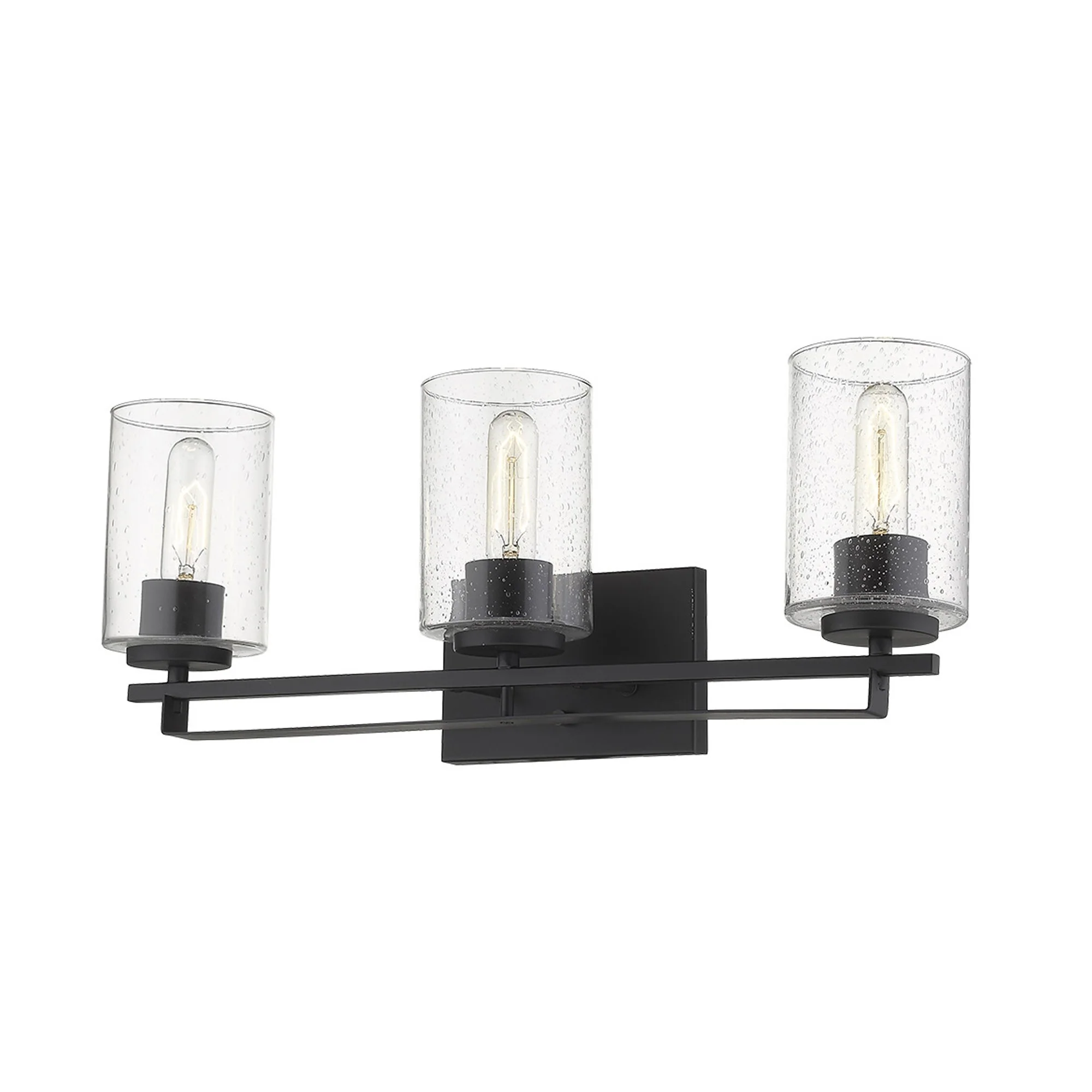 Black Metal and Textured Glass Three Light Wall Sconce By Homeroots - Image 2