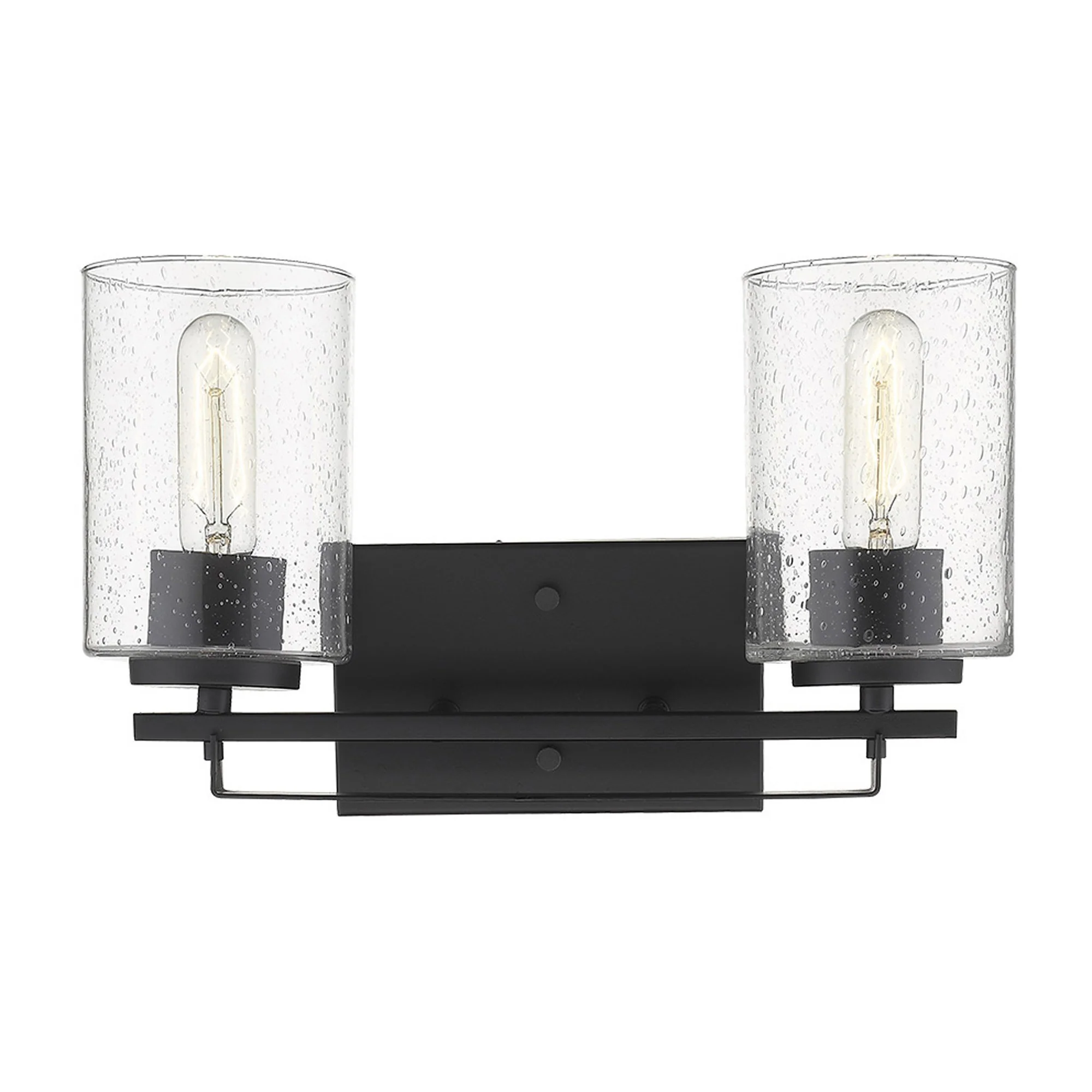 Black Metal and Textured Glass Two Light Wall Sconce By Homeroots - Image 2