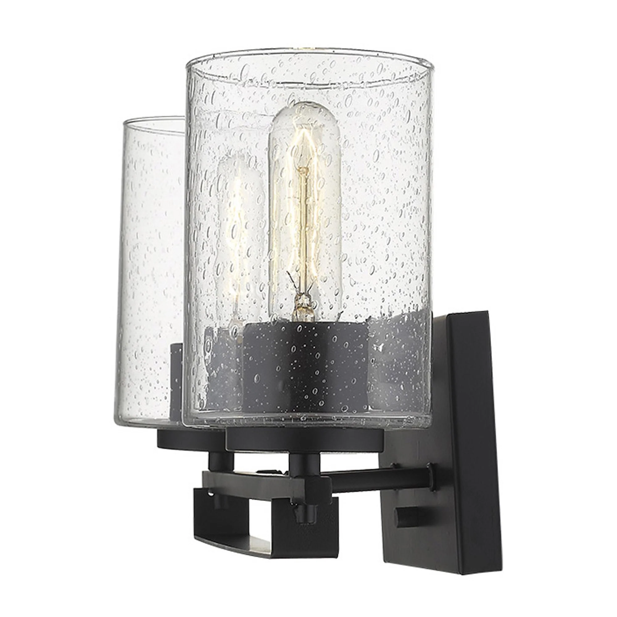 Black Metal and Textured Glass Two Light Wall Sconce By Homeroots - Image 4