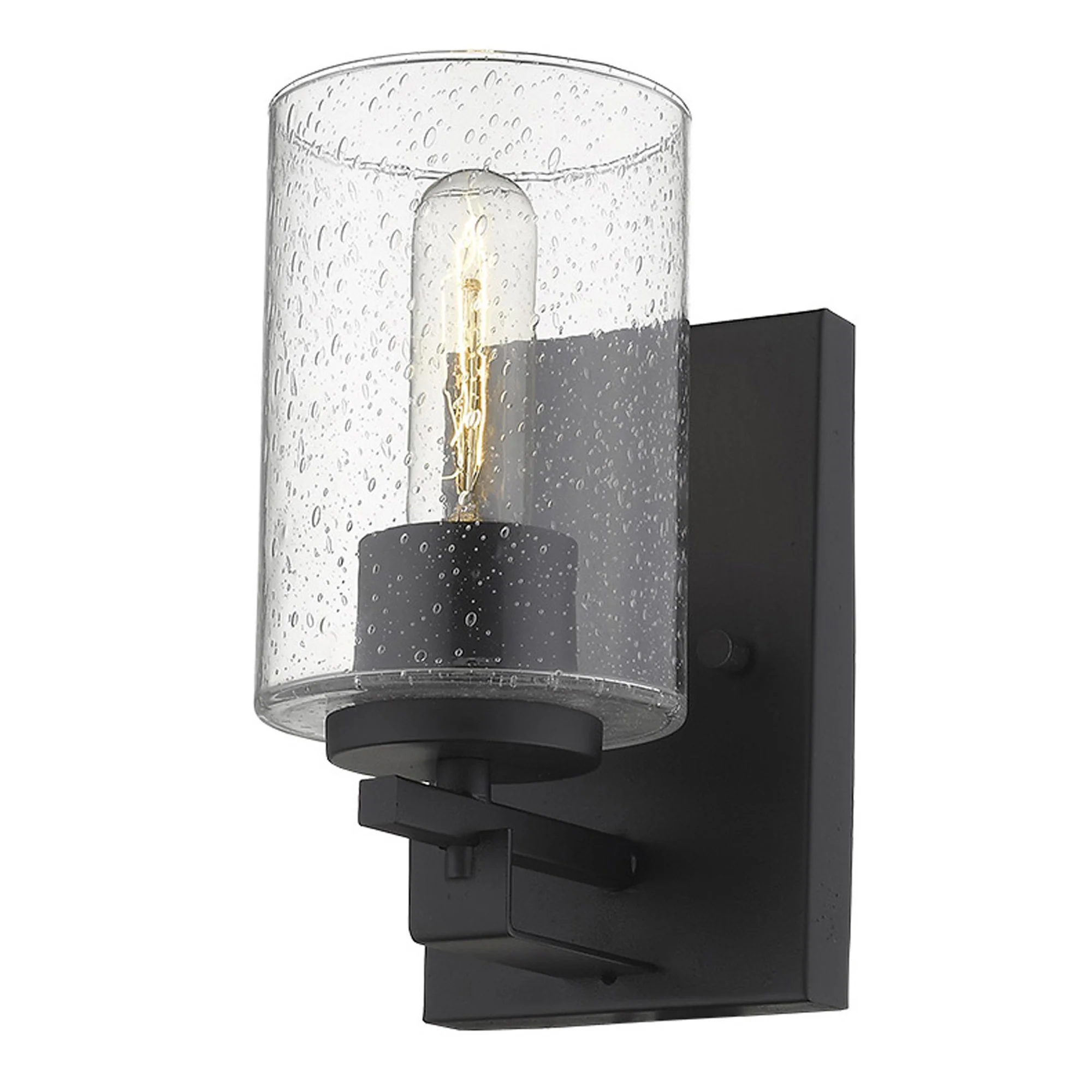 Black Metal and Textured Glass Wall Sconce By Homeroots - Image 2