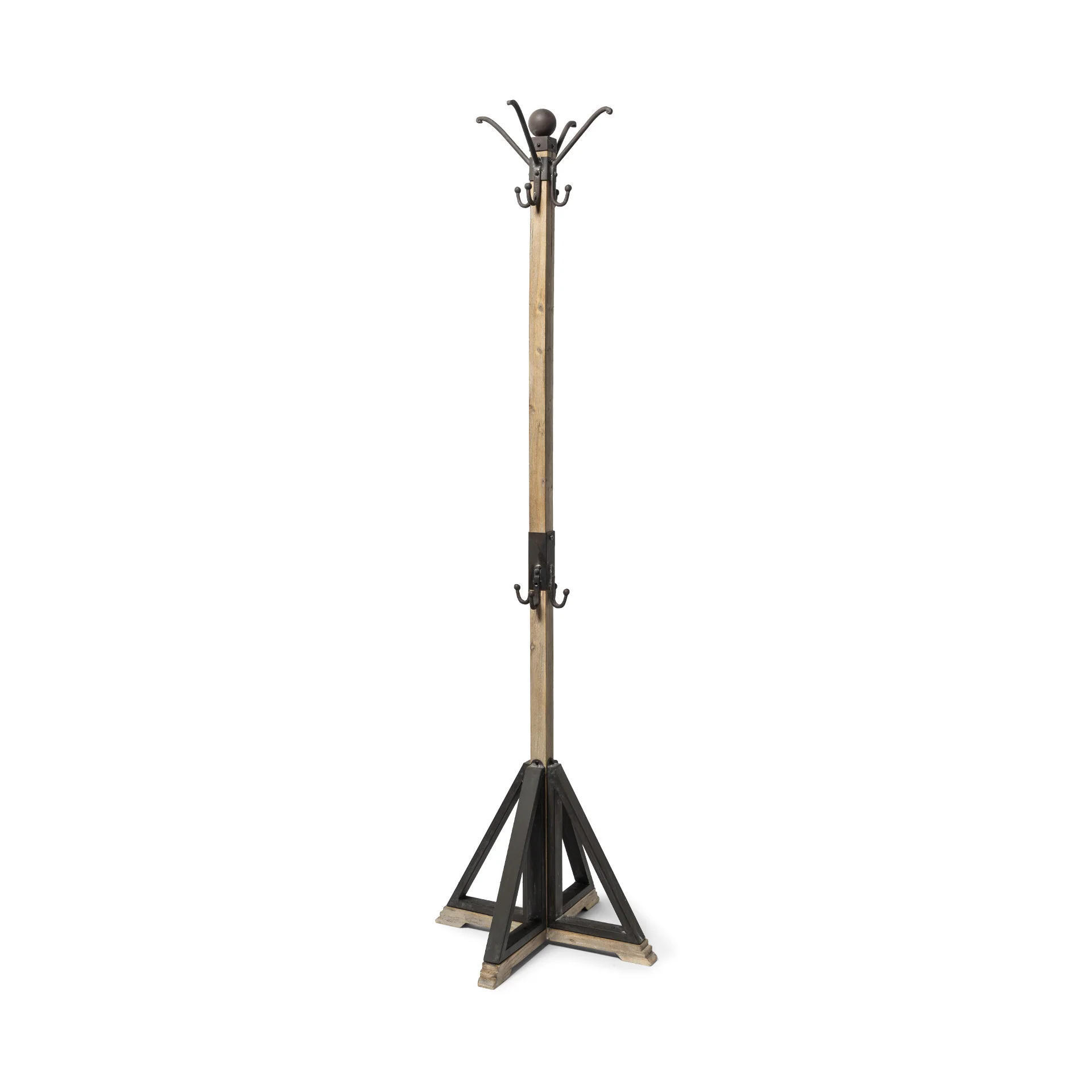 Black Metal and Wooden Coat Rack with Multiple Hooks By Homeroots - Image 2
