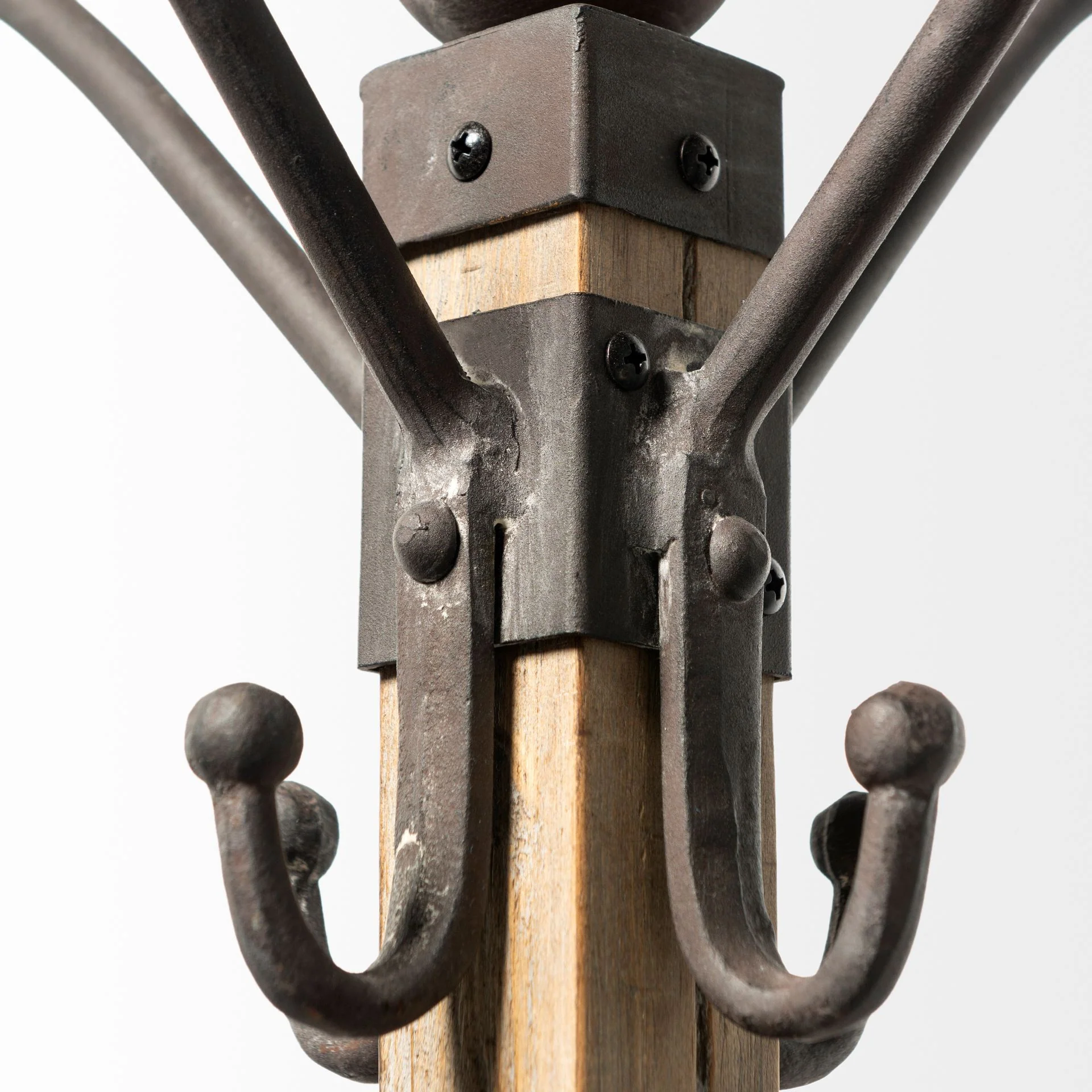 Black Metal and Wooden Coat Rack with Multiple Hooks By Homeroots - Image 3