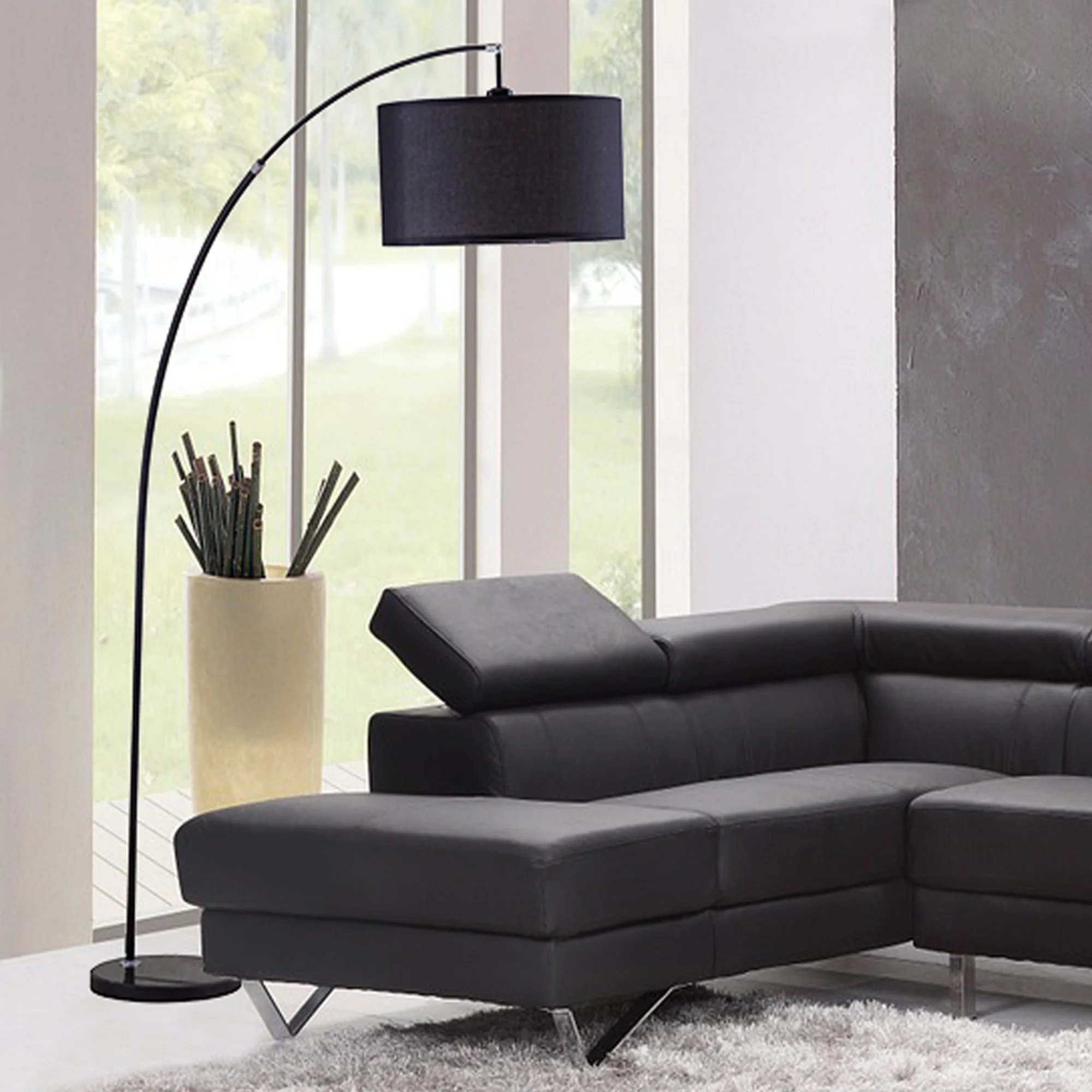 Black Metal Arc Floor Lamp With Black Fabric Drum Shade By Homeroots - Image 6