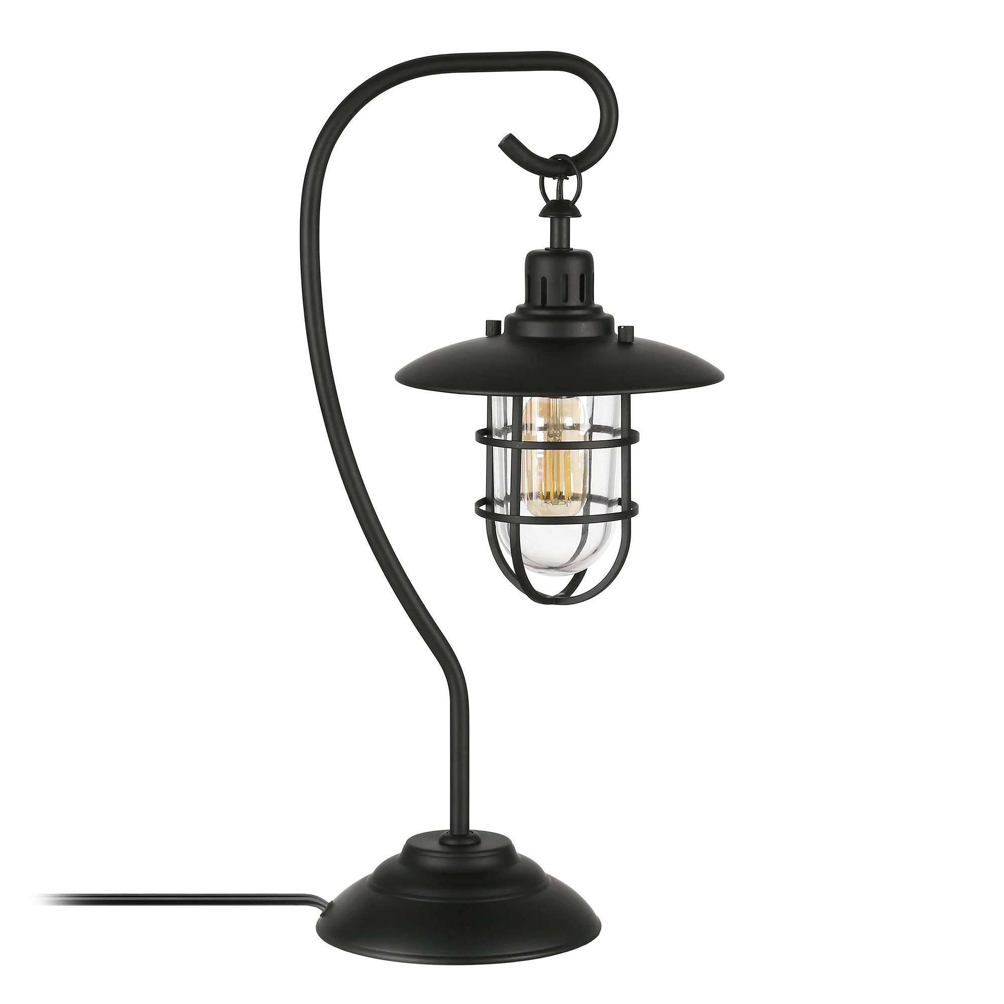 Black Metal Arched Table Lamp With Black Cage Shade By Homeroots - Image 3