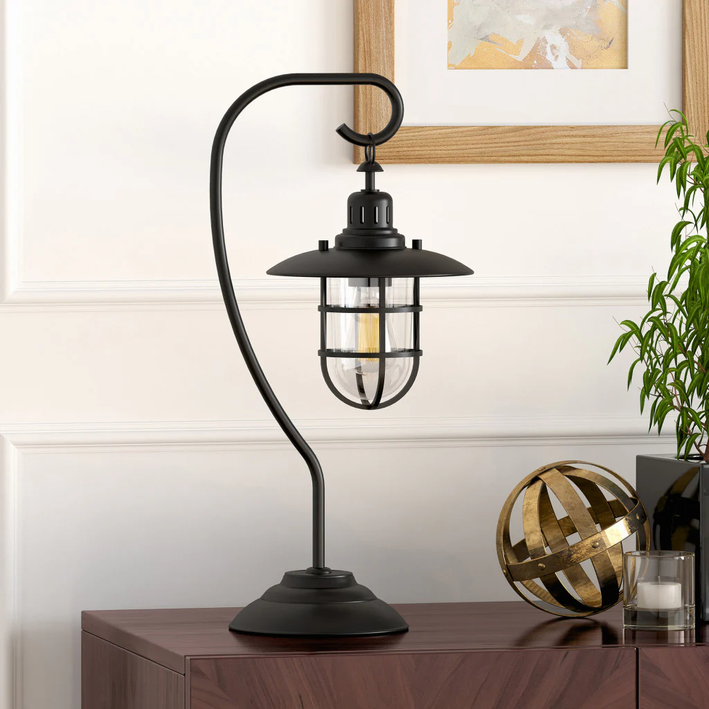 Black Metal Arched Table Lamp With Black Cage Shade By Homeroots - Image 7