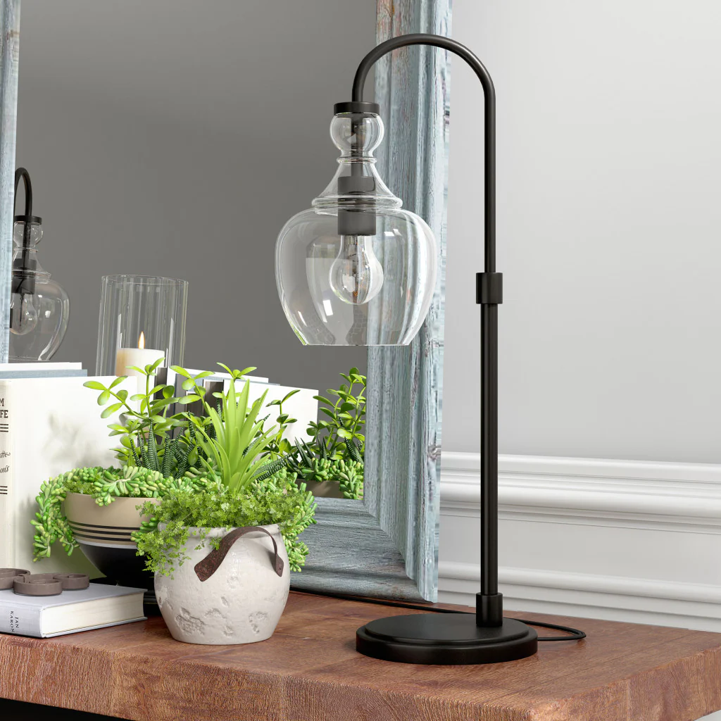 Black Metal Arched Table Lamp With Clear Dome Shade By Homeroots - Image 4