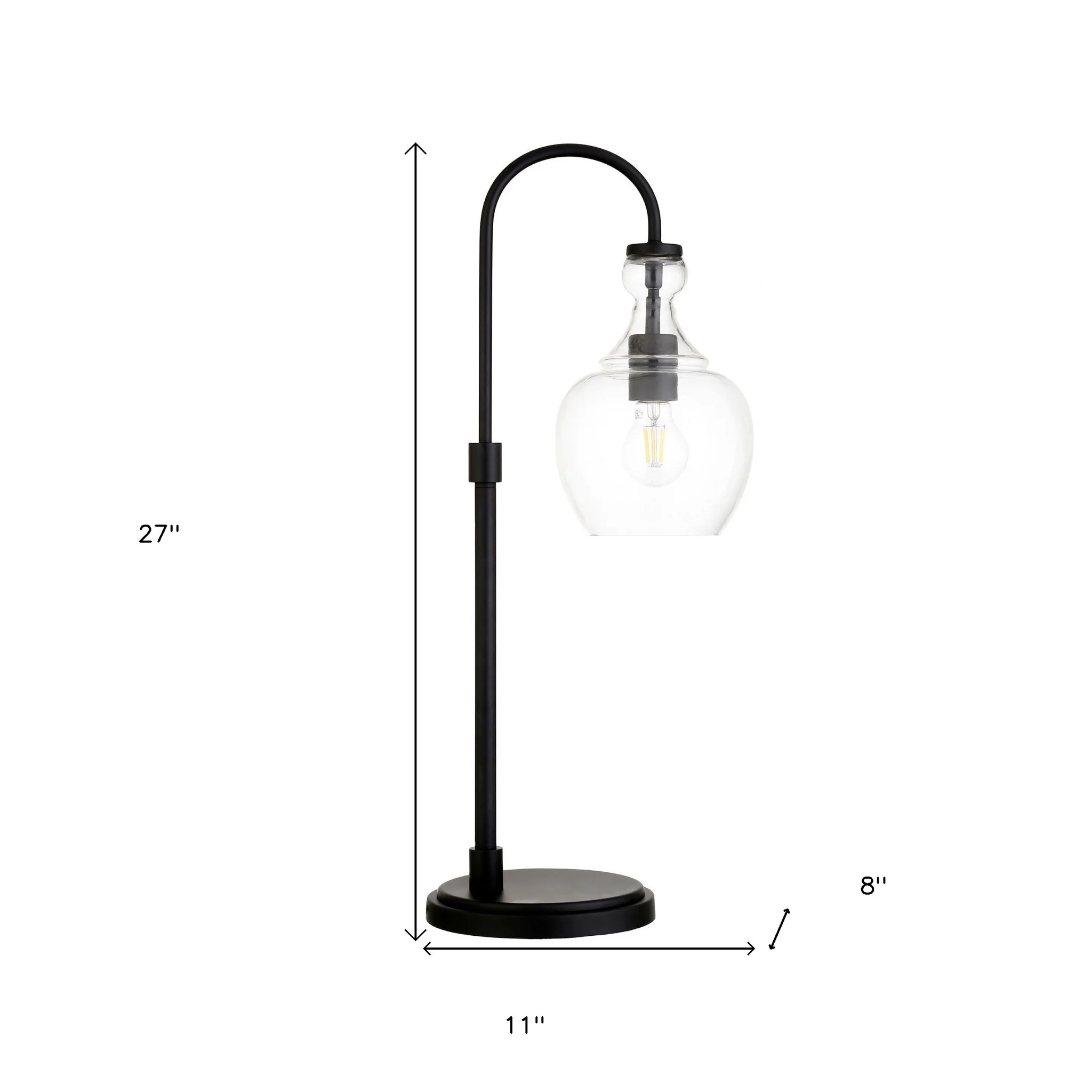 Black Metal Arched Table Lamp With Clear Dome Shade By Homeroots - Image 5