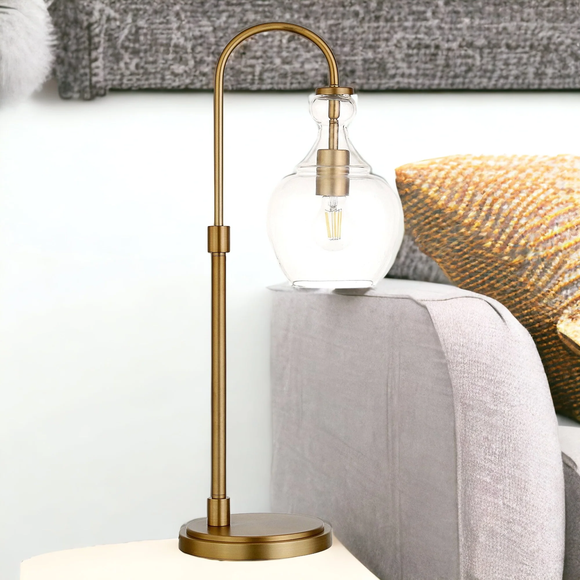 Black Metal Arched Table Lamp With Clear Dome Shade By Homeroots - Image 8