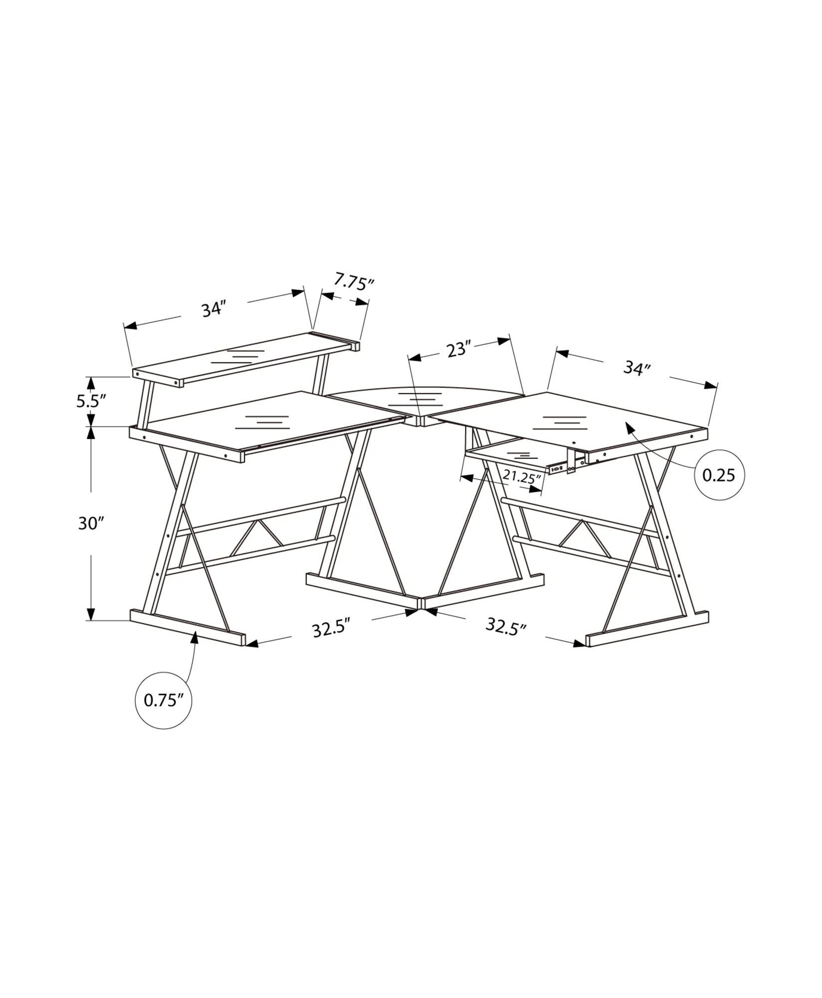 Black Metal Corner with Tempered Glass Computer Desk By Homeroots - Image 3