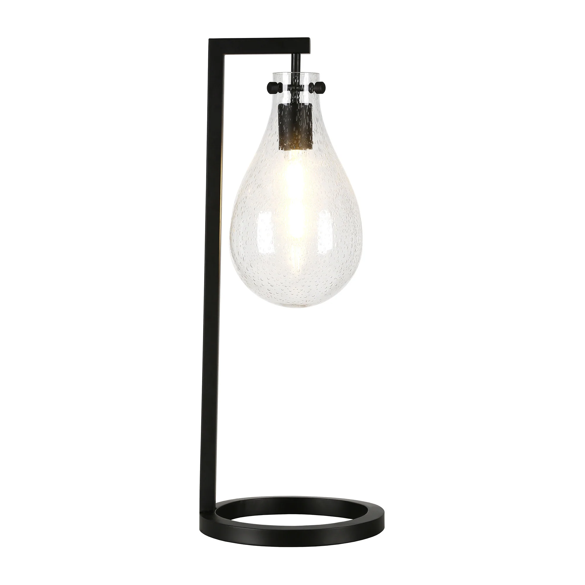 Black Metal Desk Table Lamp With Clear Seeded Novelty Shade By Homeroots - Image 4