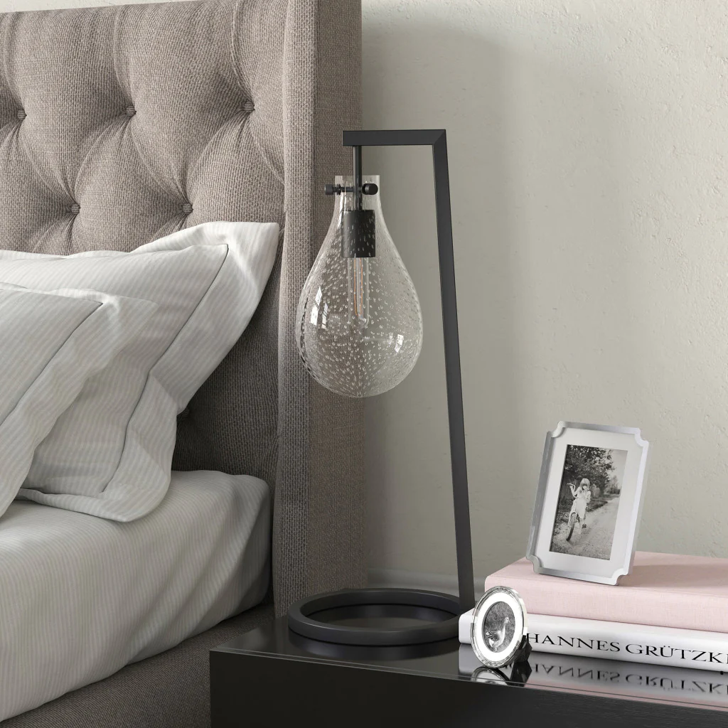 Black Metal Desk Table Lamp With Clear Seeded Novelty Shade By Homeroots - Image 6