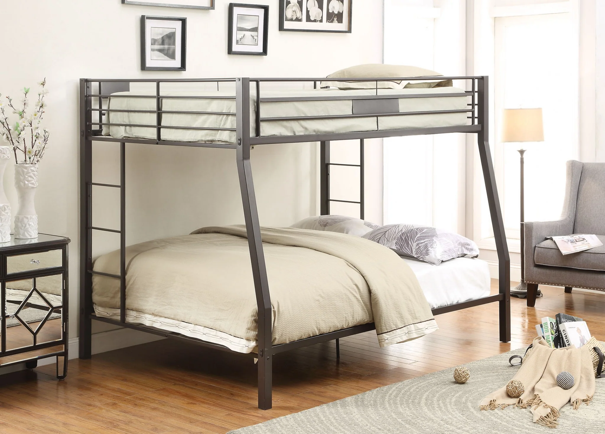 Black Metal Finish Twin Over Full Bunk With Side Ladders By Homeroots - Image 2